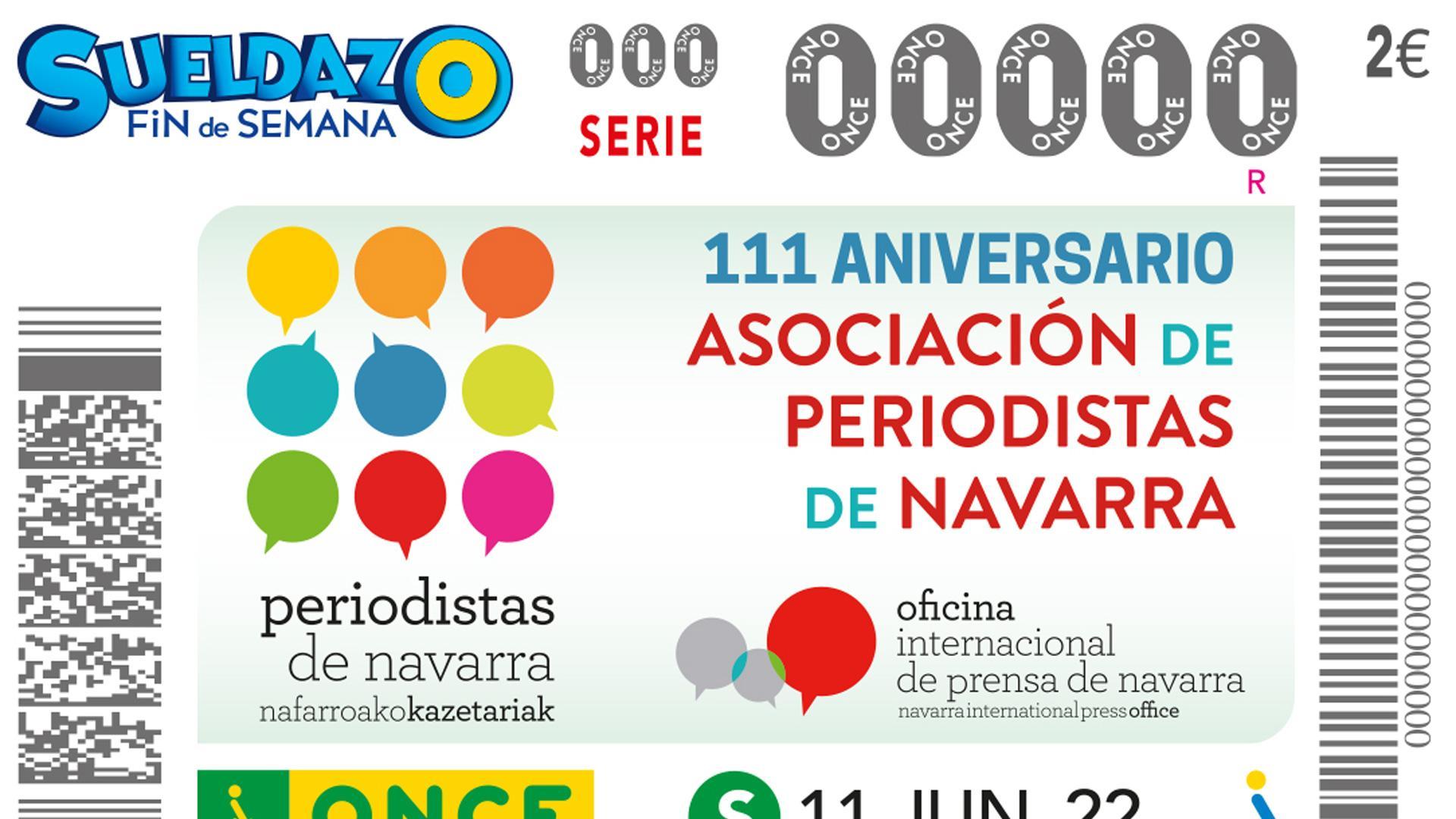 Cupón de la ONCE dedicado a la Asociación de Periodistas de Navarra