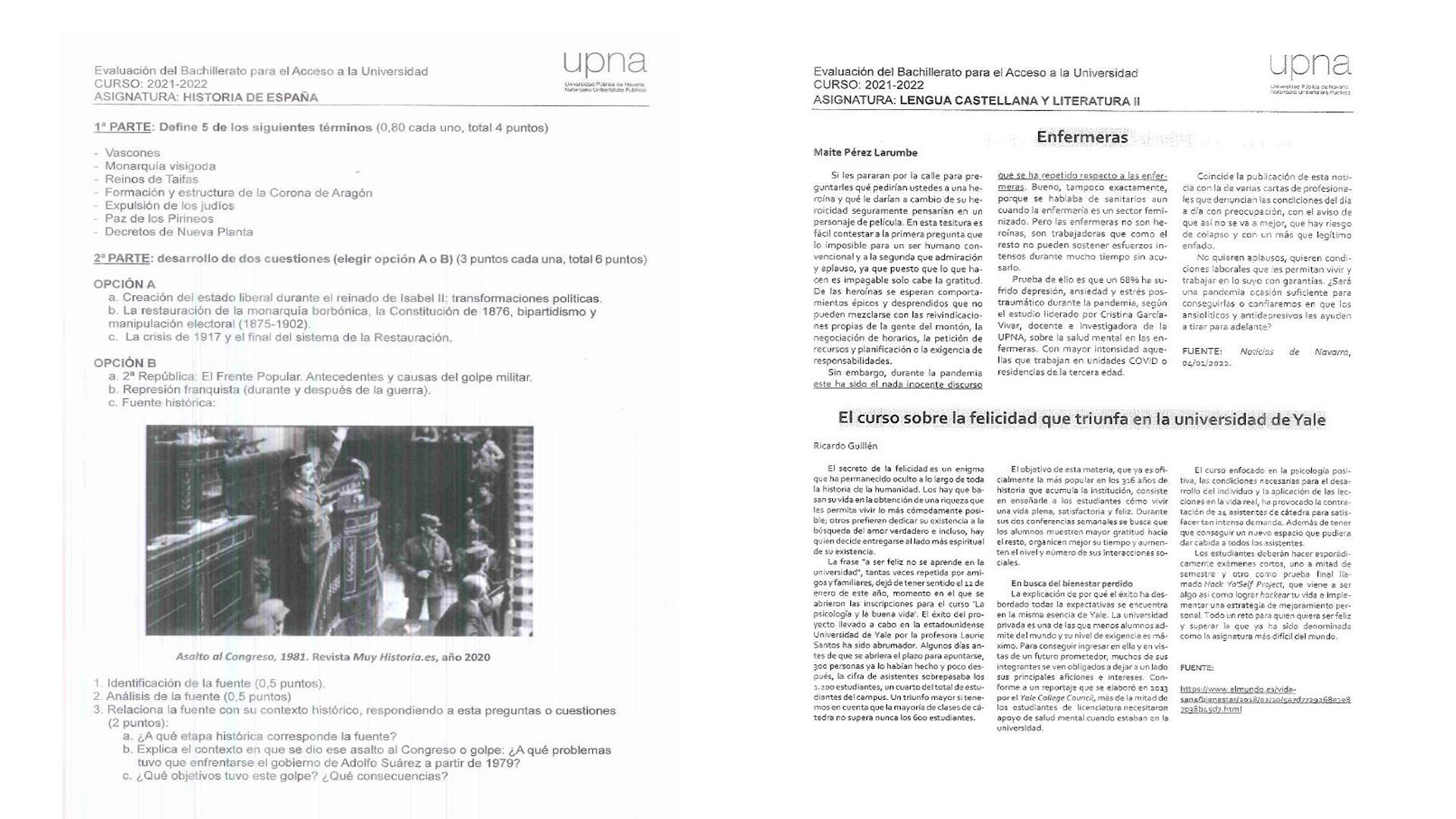 Exámenes de Historia de España y Lengua Castellana y Literatura