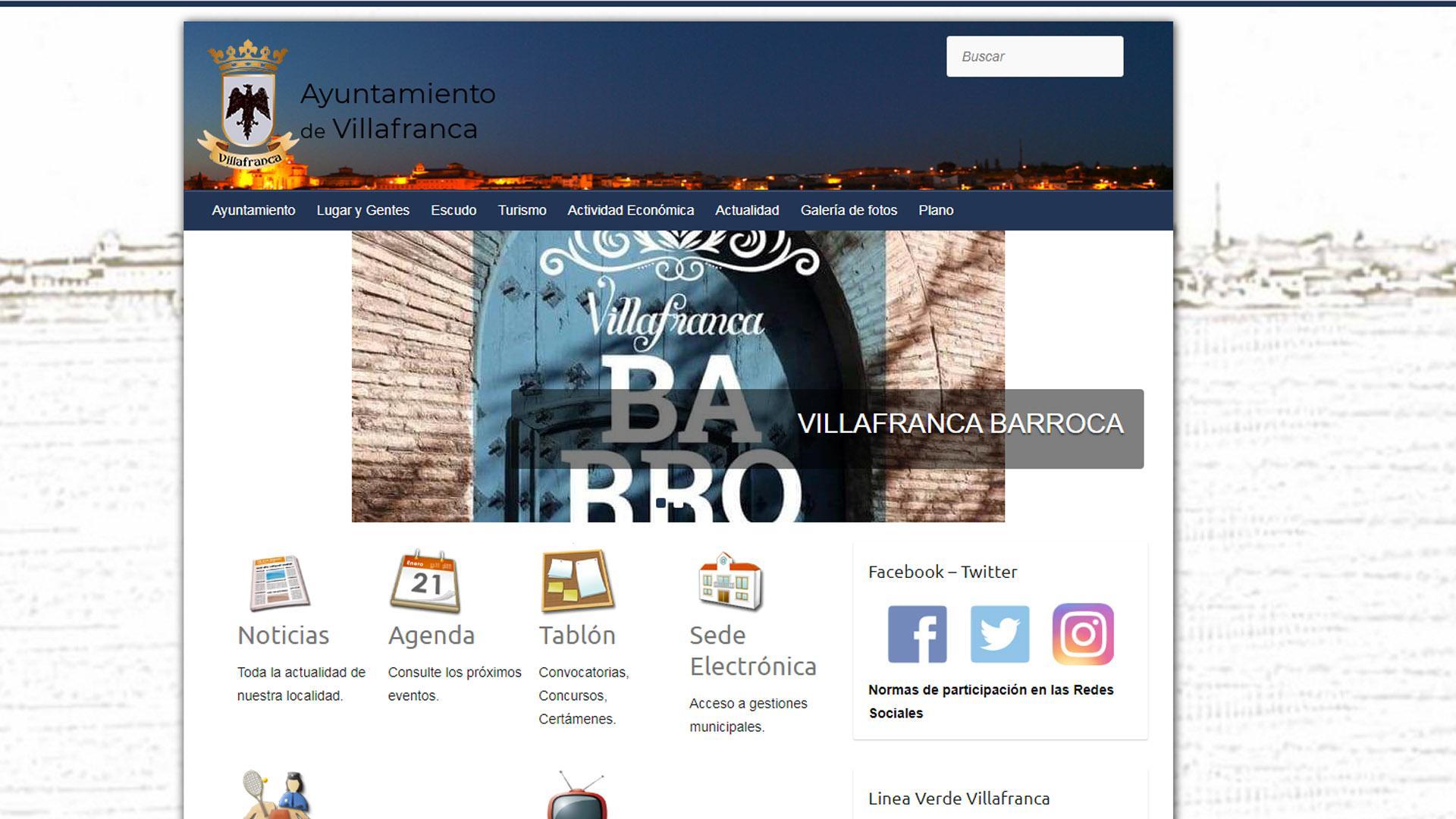 Web del Ayuntamiento de Villafranca, una de las páginas recuperadas por Animsa