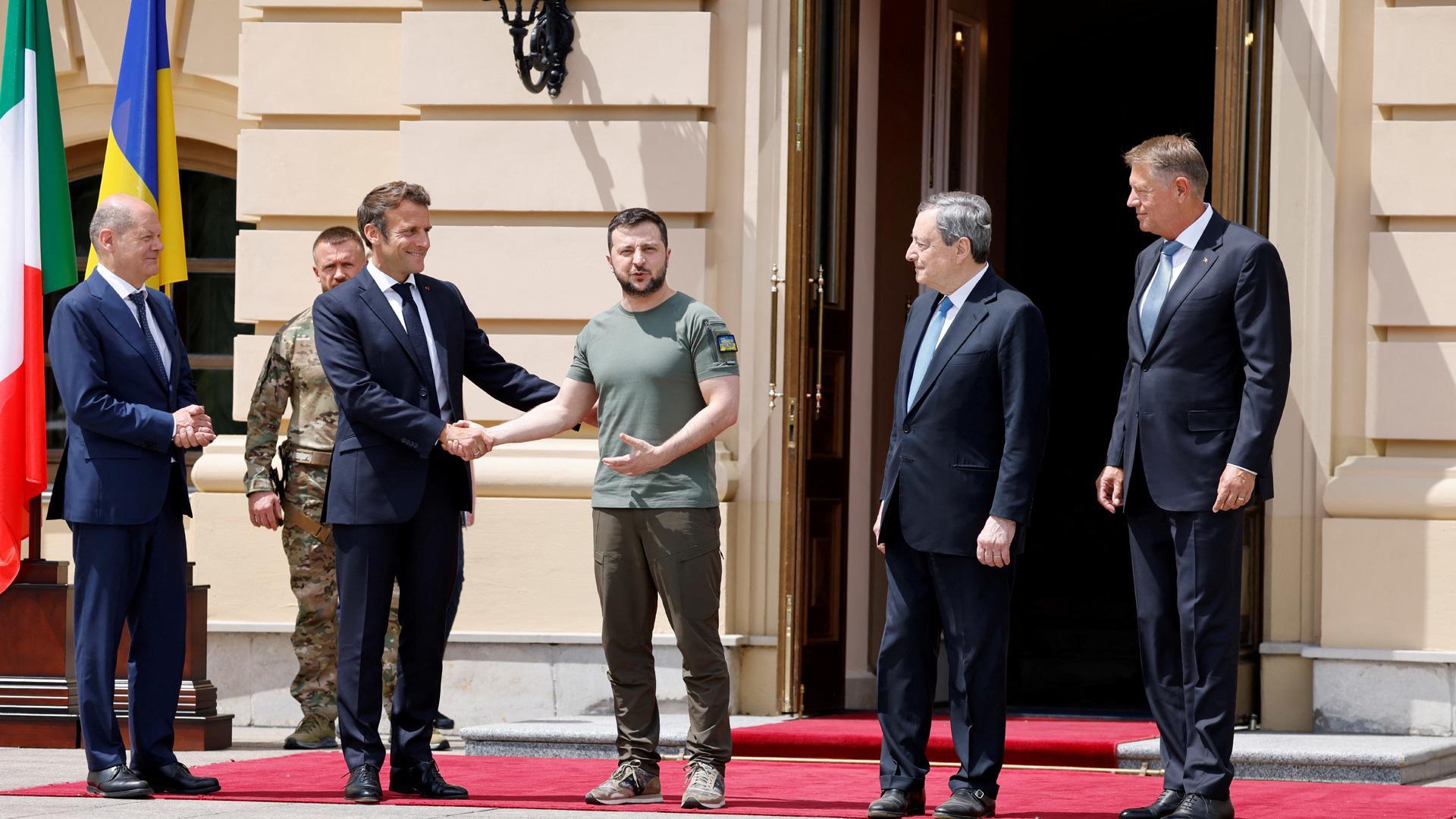 Emmanuel Macron,Zelenski, Olaf Scholz y Mario Draghi, en Kiev