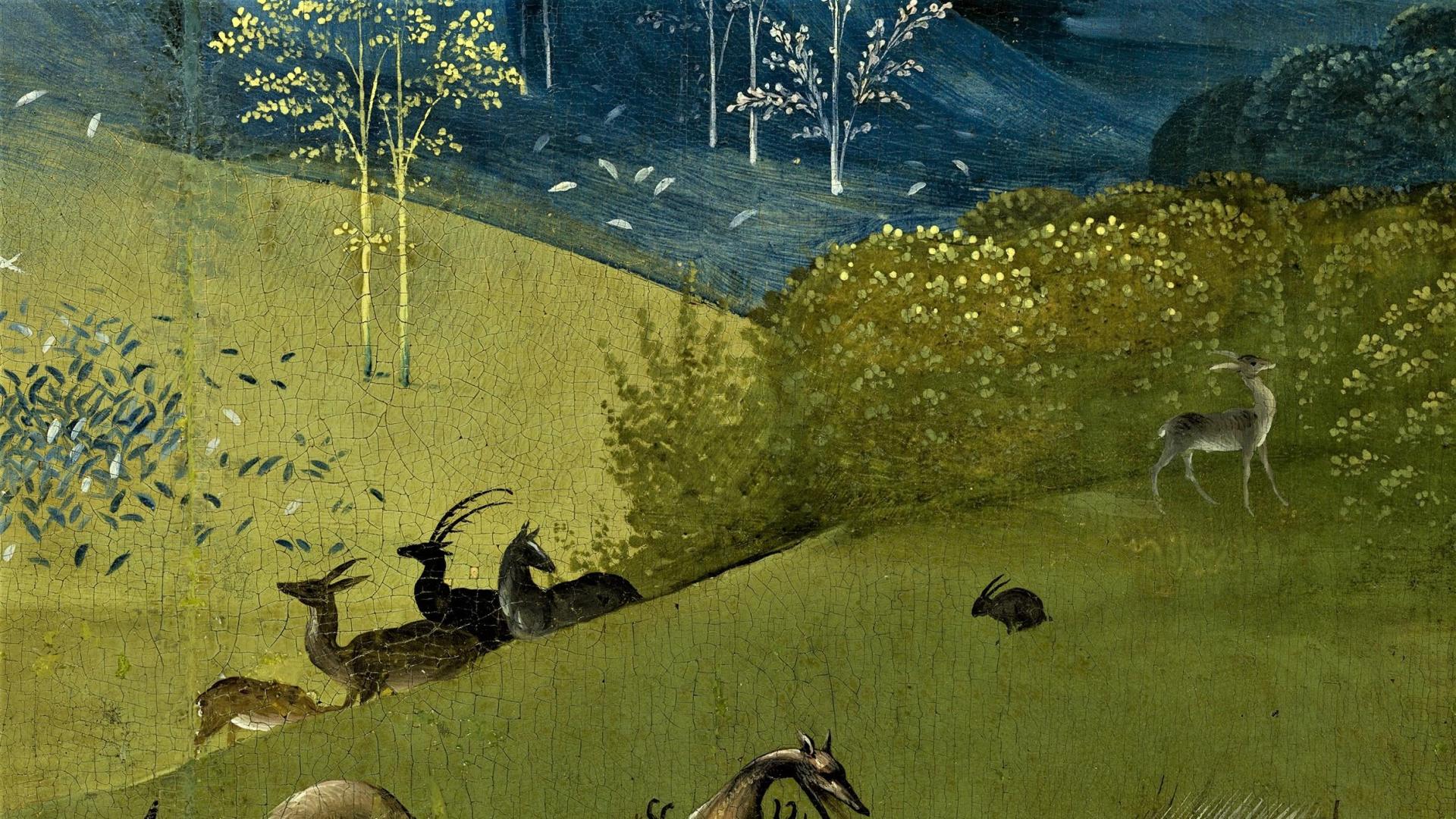 Paisaje con fauna, detalle de El Jardín de las Delicias (Jerónimo Bosch, el Bosco, 1474–1516)