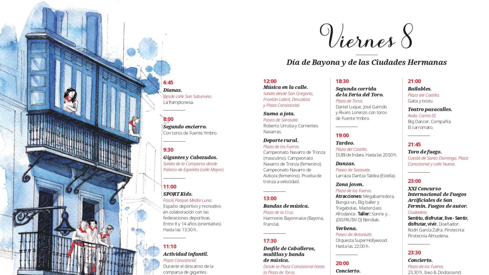 Programa San Fermín 2022: 8 de julio 'Día de Bayona y de las Ciudades Hermanas'