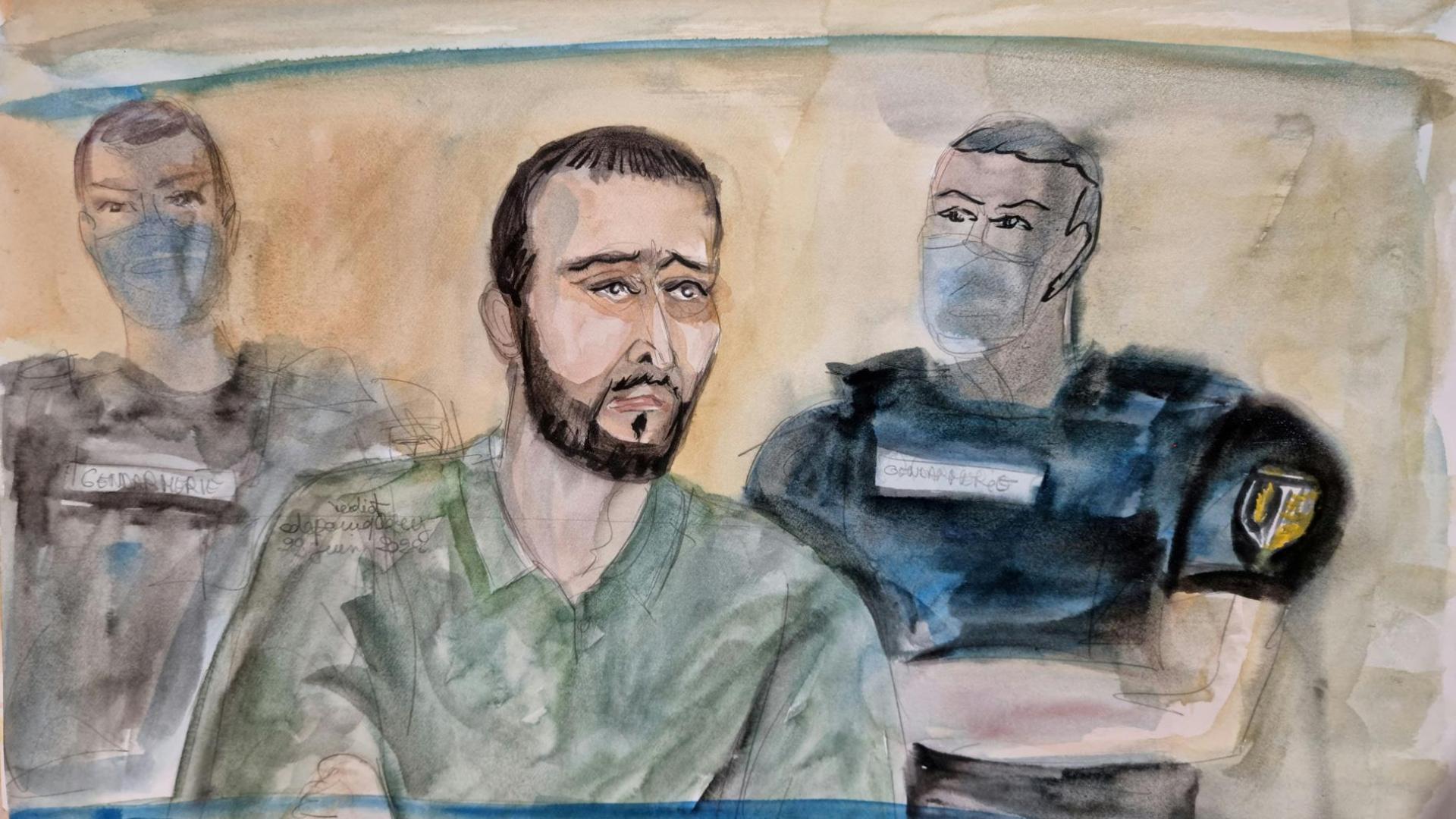 Salah Abdeslam, en una ilustración realizada durante el juicio