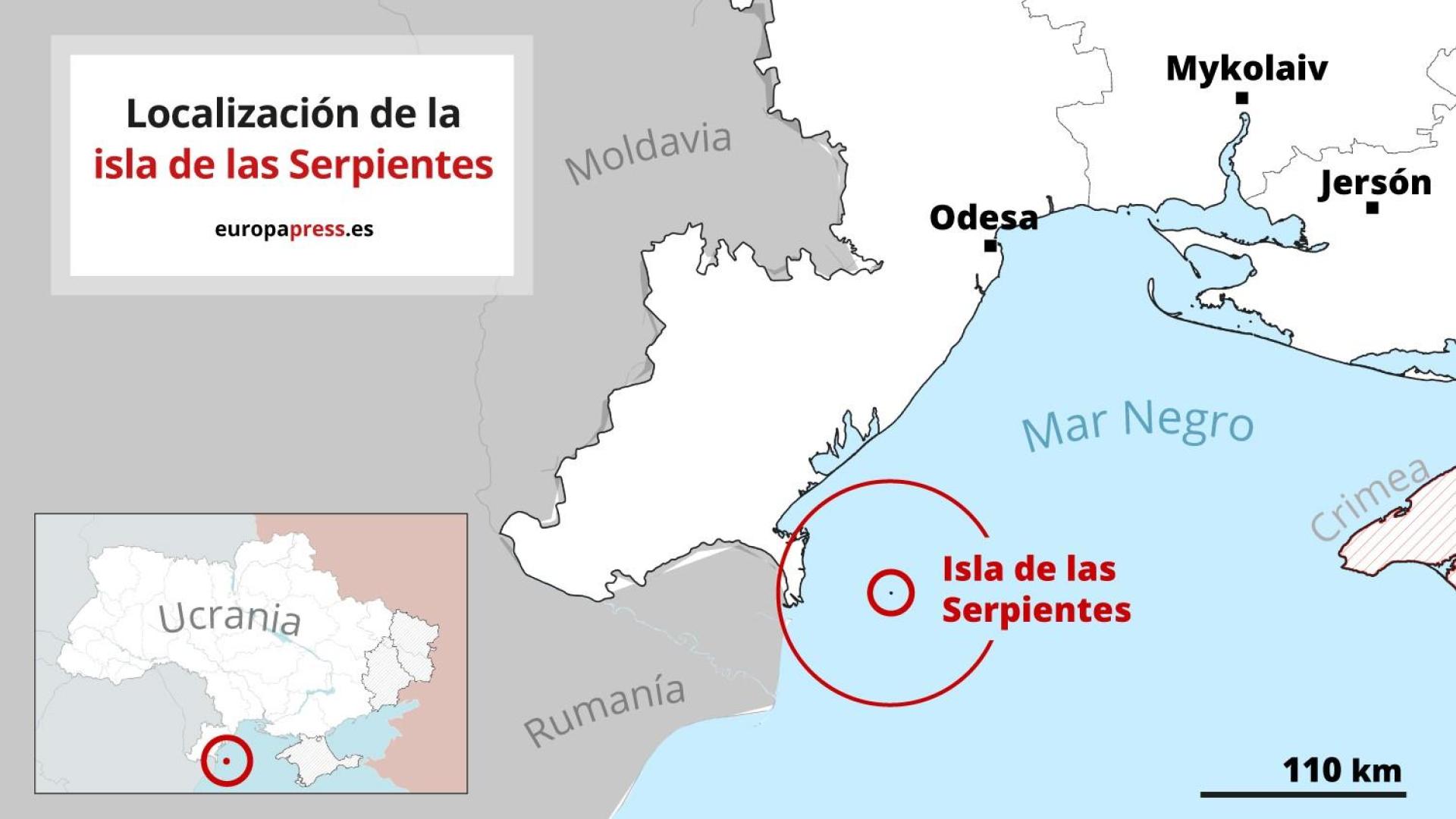 Mapa con la localización de la isla de la Serpientes en Ucrania
EUROPA PRESS
30/06/2022