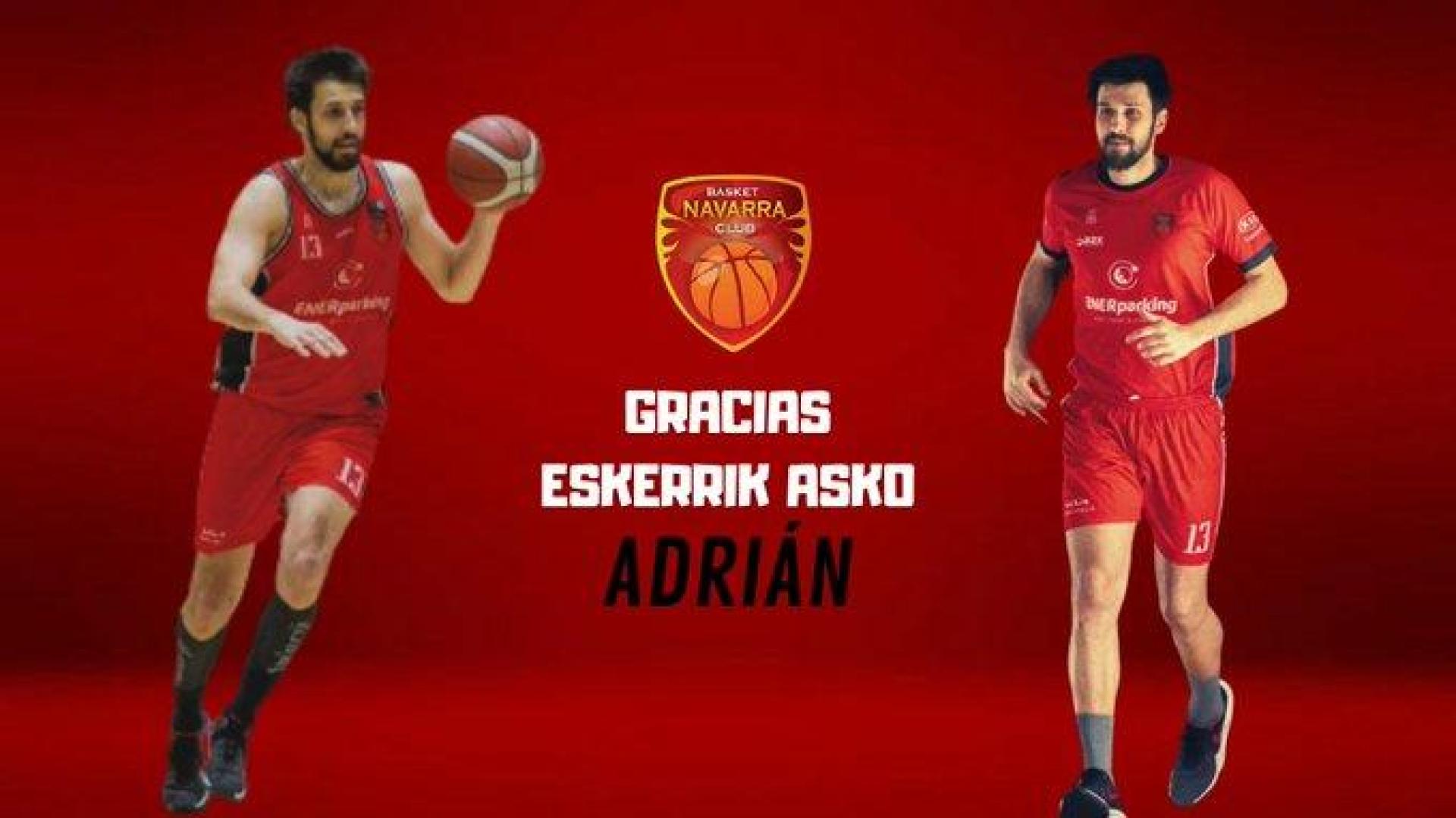 Basket Navarra ha comunicado este sábado que Adrián García no seguirá en el club