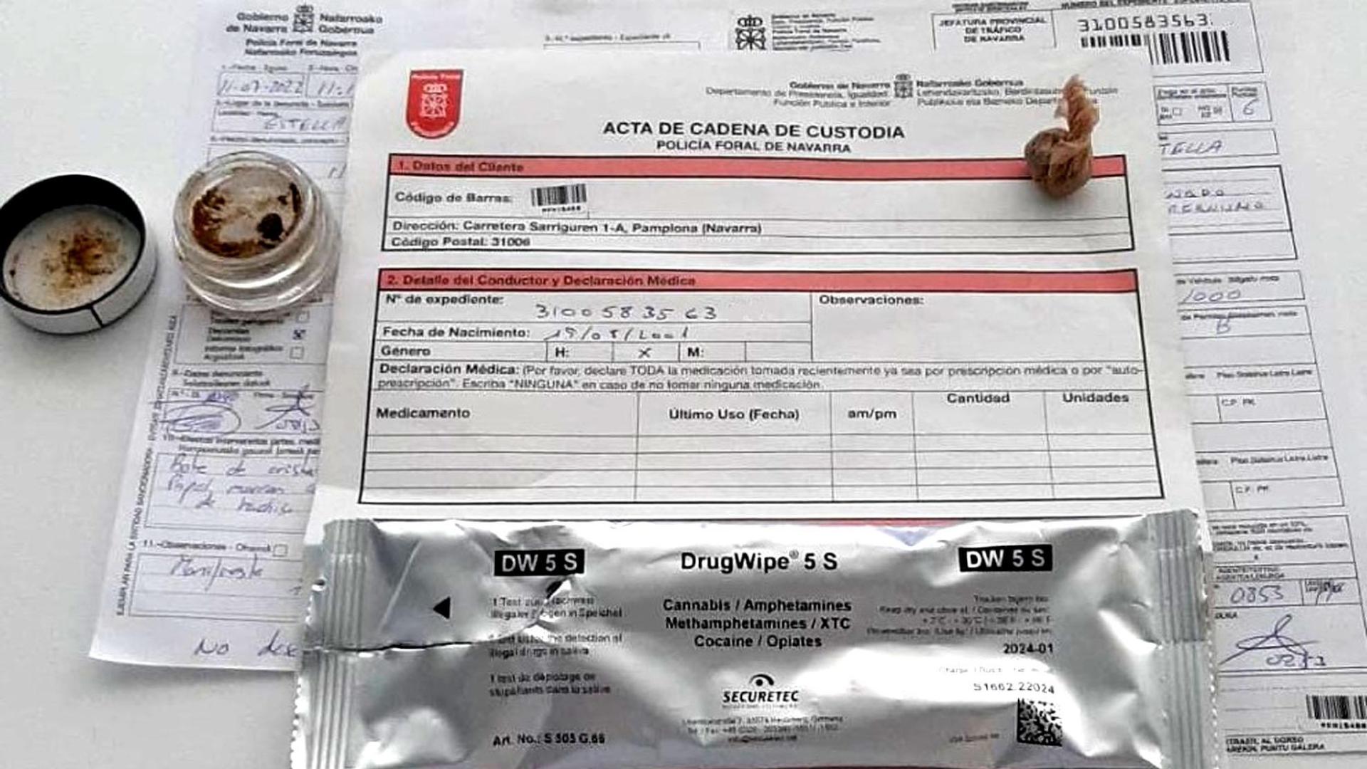 Sustancias interceptadas al conductor