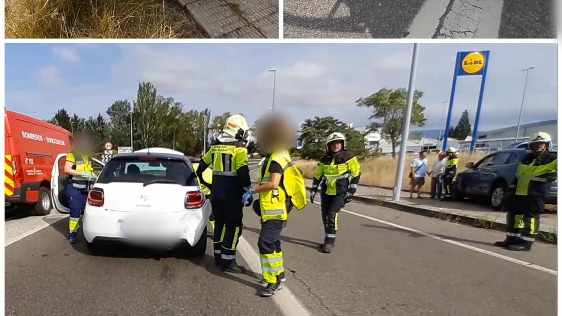 Imagen del estado en el que quedaron los tres vehículos accidentados el viernes en Pamplona