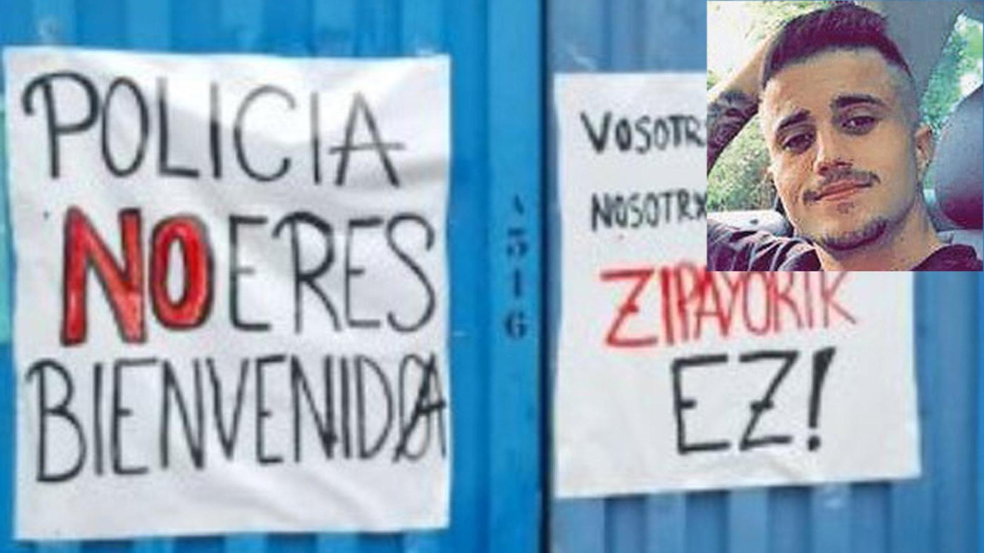 Carteles contra la Ertzaintza aparecidos en el barrio de Romo, en Getxo (Bizkaia). Sobreimpresa, una imagen de Mikel Iturgaiz

PP

05/08/2022