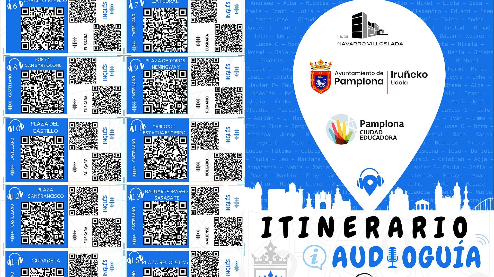 Códigos QR con los destinos para las audioguías que se ofrecen en la iniciativa municipal 'Pamplodcast'