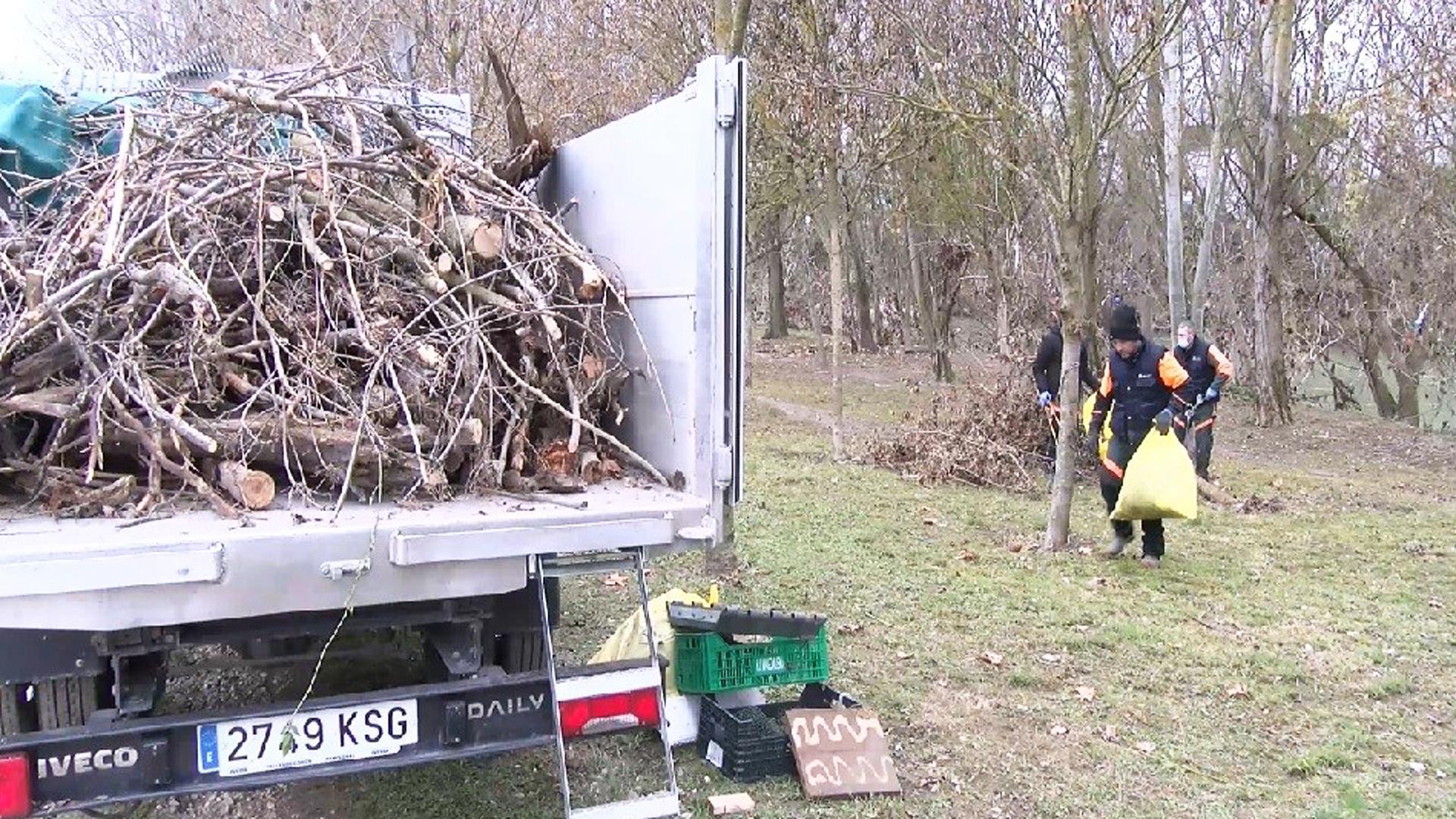 Personal de jardines trabaja en una zona verde de Pamplona