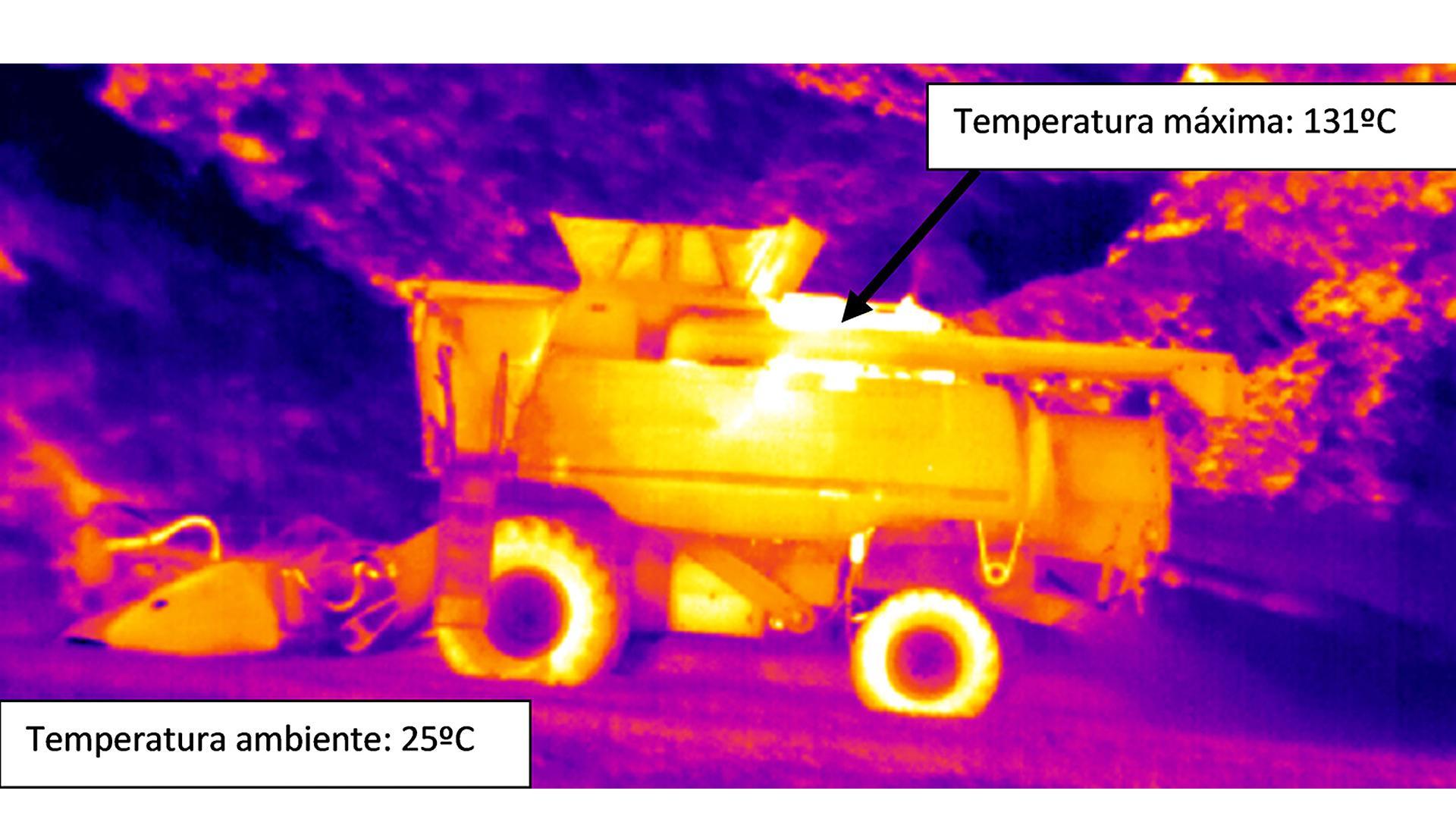 Imagen térmica de la temperatura alcanzada en el interior de una cosechadora en el momento de arrancar para trabajar
