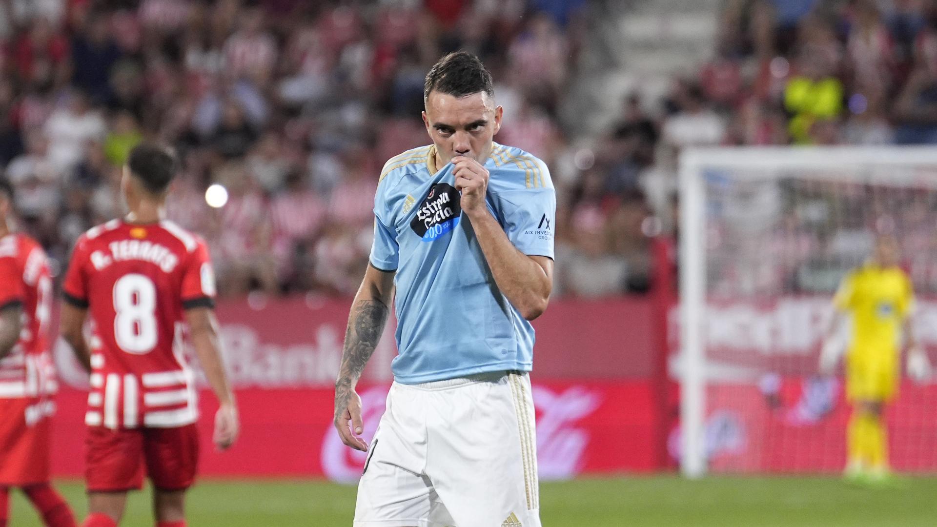 Iago Aspas celebra el tanto que daba los tres puntos al Celta en Montilivi