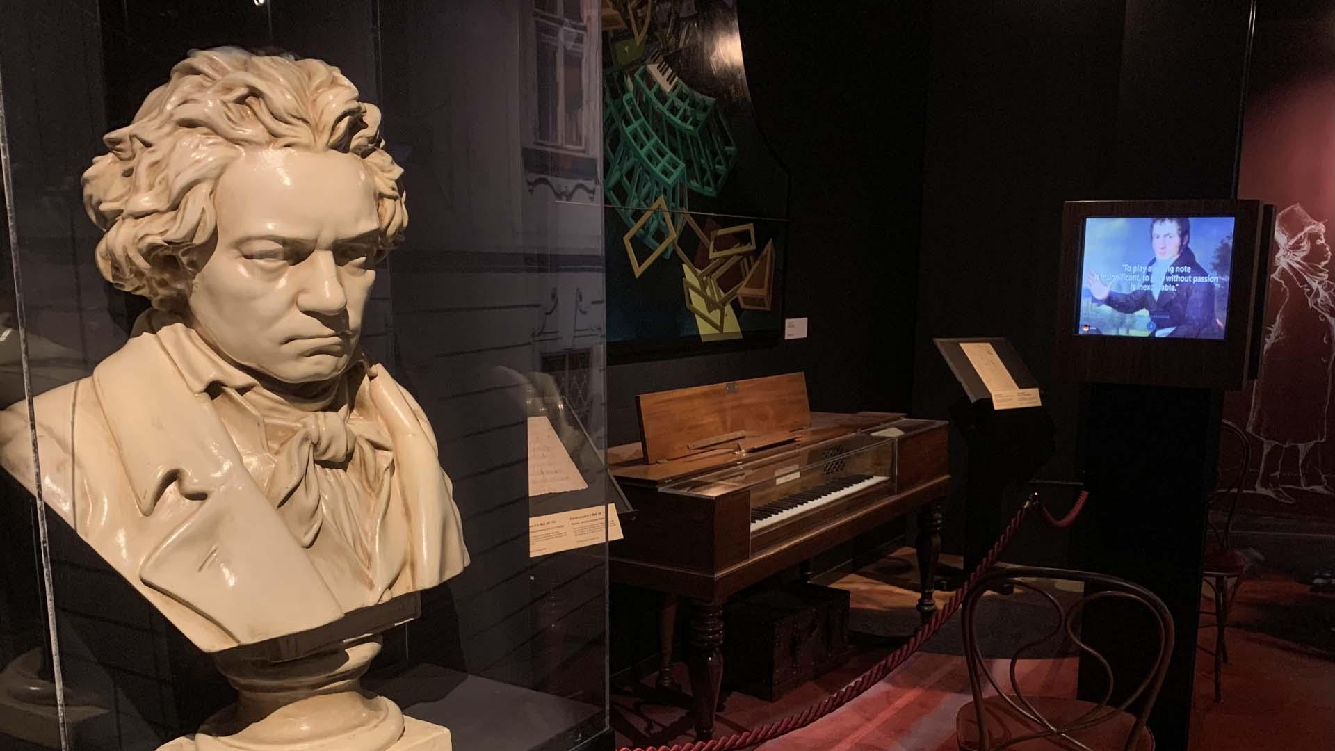 Vista del busto de Beethoven, situado en la exposición permanente de la 'Casa de la Música' de Viena