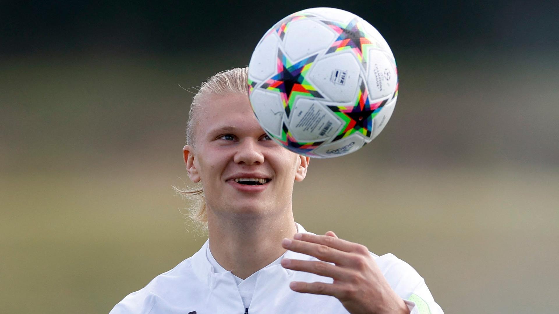 Erling Braut Haaland en el entrenamiento previo antes de medirse al Sevilla