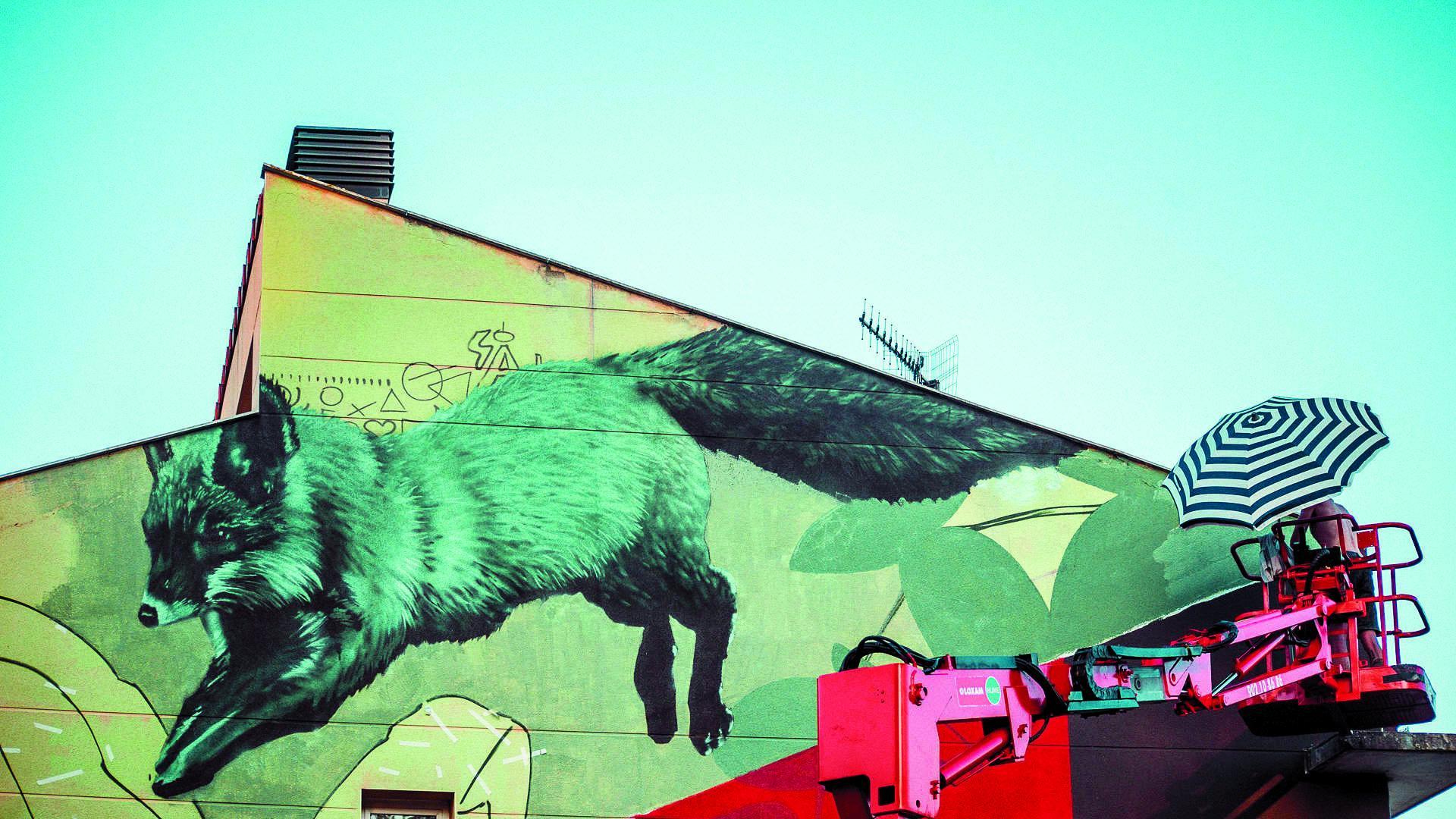 Mural realizado por Peio Iglesias y Jabi Landa, Corte, durante el festival Cantamañanas del pasado año.