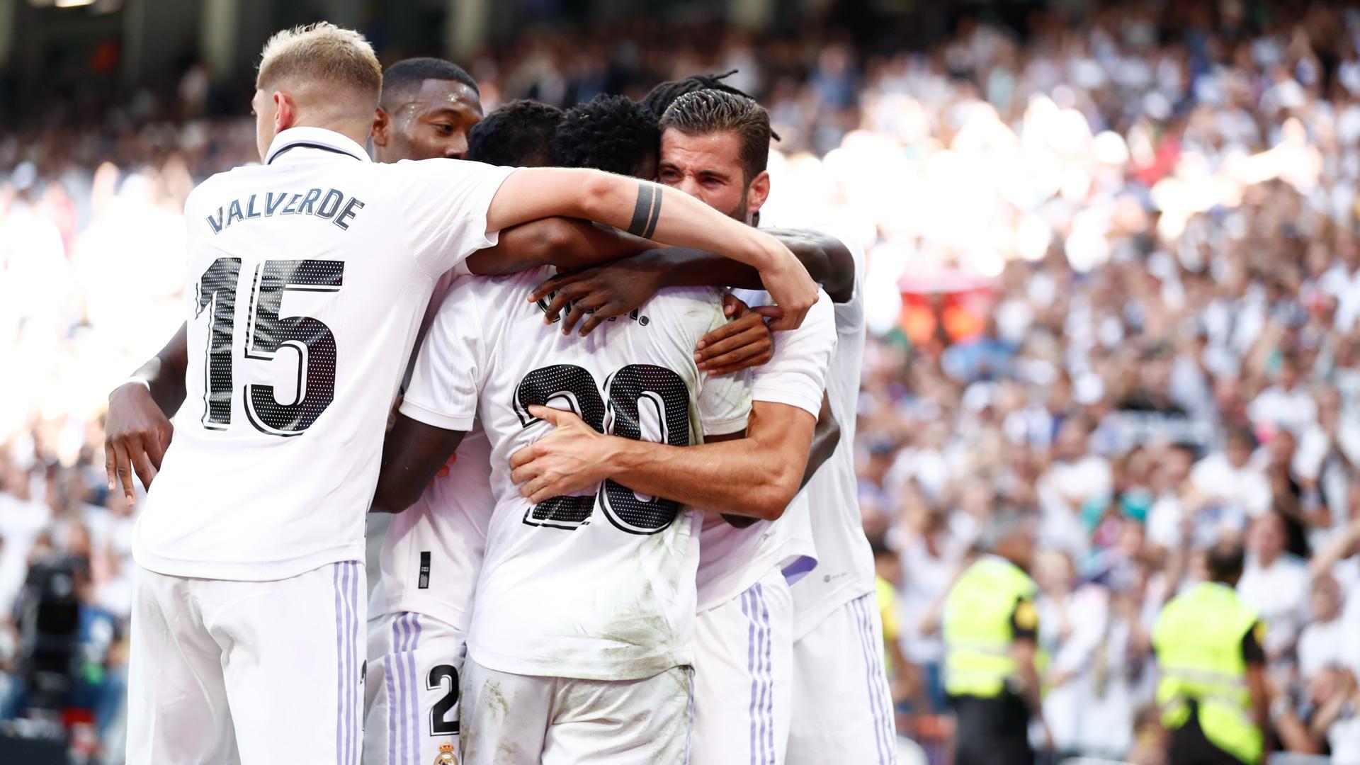 Los futbolistas del Real Madrid celebran uno de los goles contra el Real Mallorca
