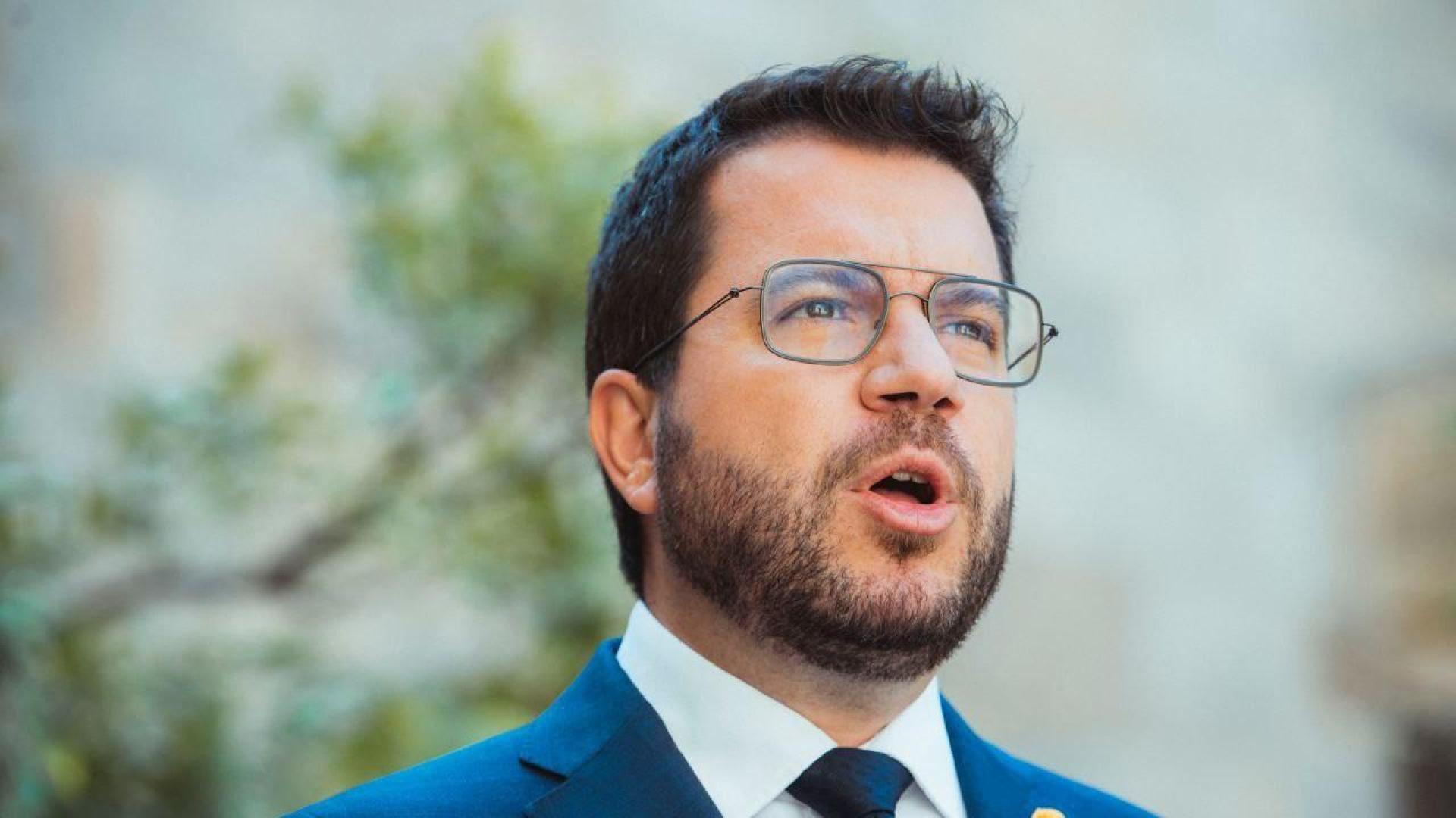 El presidente de la Generalitat, Pere Aragonès, en la declaración institucional con motivo del quinto aniversario del 1-O