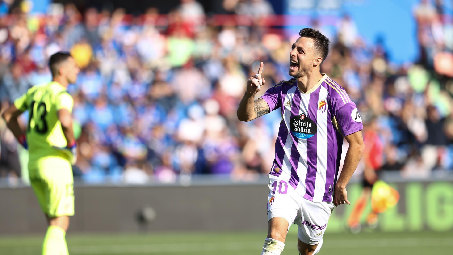 Oscar Plano, del Real Valladolid, celebra un gol en el partido contra el Getafe CF