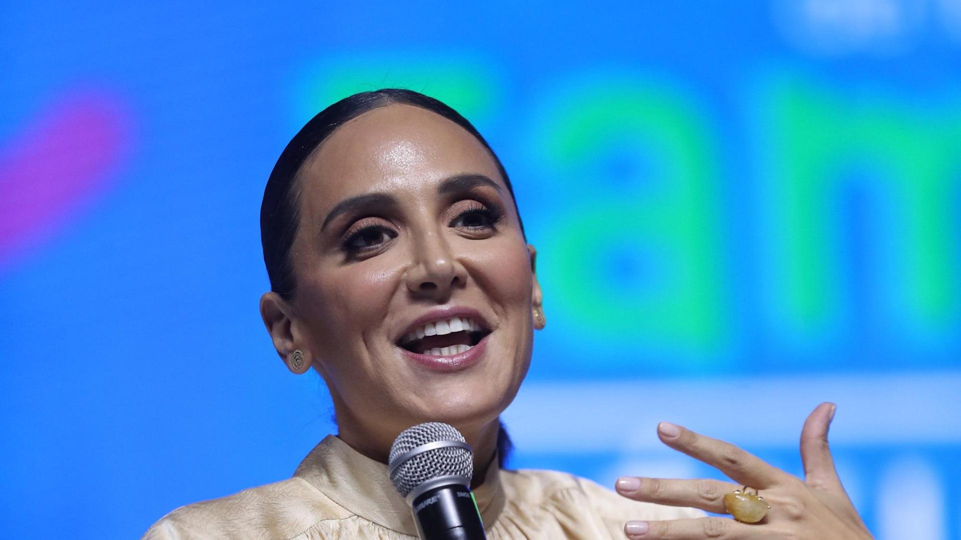 La influencer española Tamara Falcó habla durante su intervención en la XIV Congreso Mundial de las Familias, en Ciudad de México