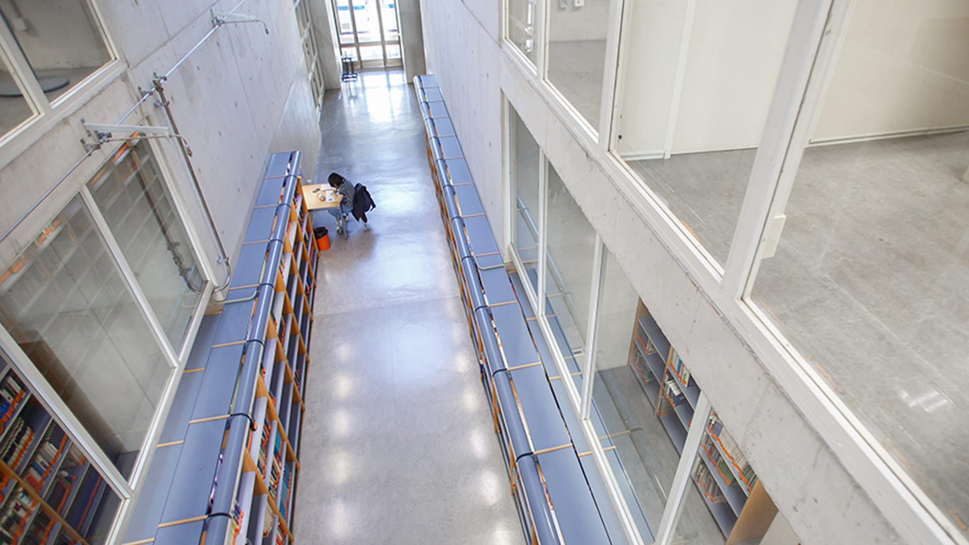 Una estudiante, en la Biblioteca de la UPNA del Campus de Arrosadia, en Pamplona