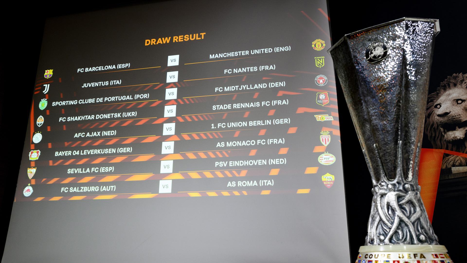 Emparejamientos de la ronda de playoff de la Europa League, en la que el Barcelona se enfrentará al Manchester United y el Sevilla al PSV
