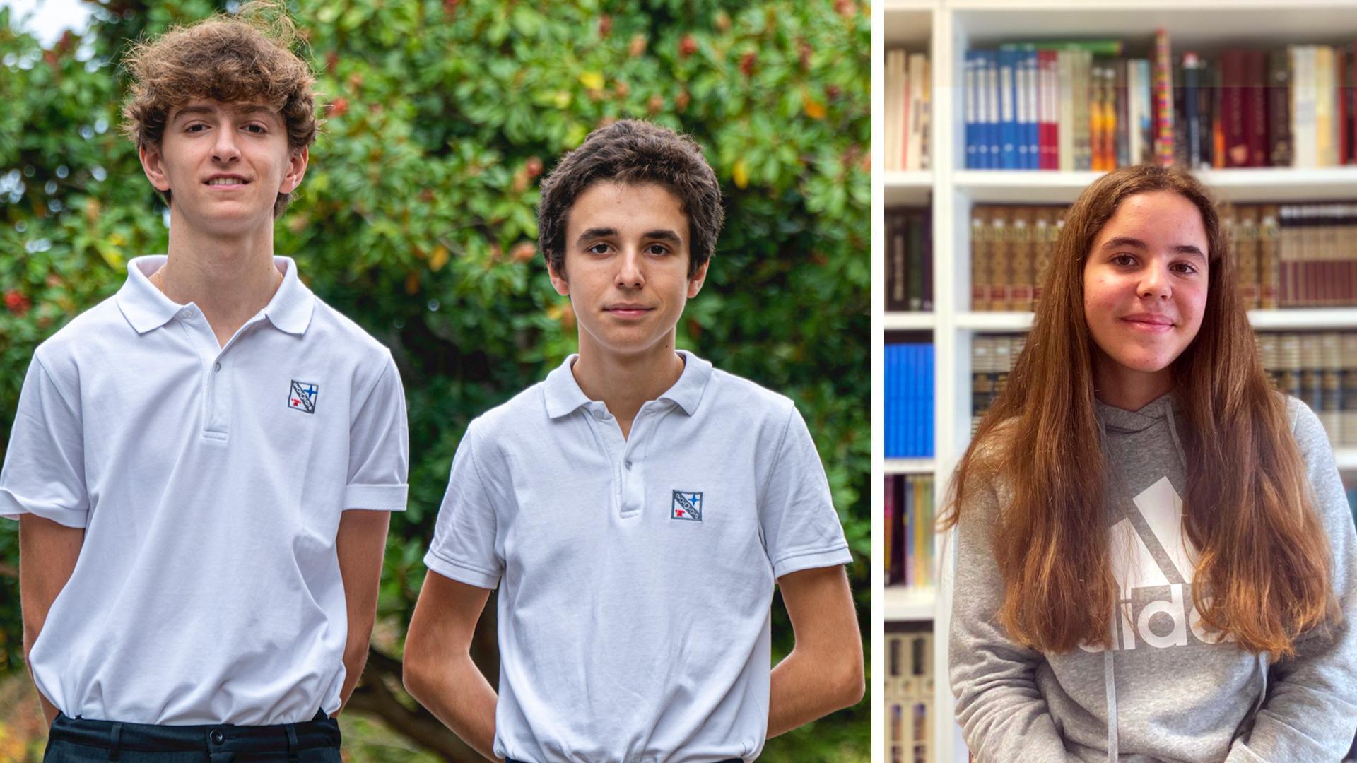 Luis Larriú y Juan Nasarre, ambos del Colegio Irabia-Izaga, y Beatriz Bernarte, del Colegio Nuestra Señora del Huerto