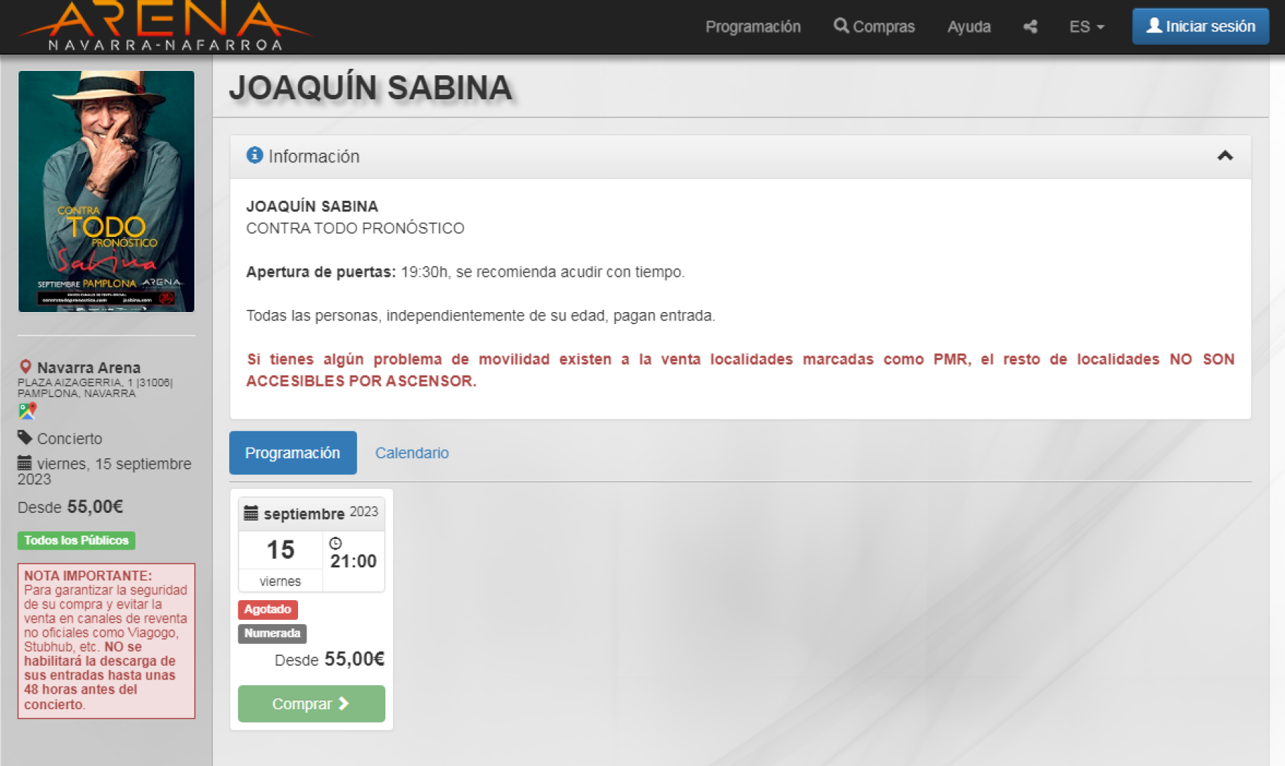 La web del Navarra Arena ha colgado el cartel de agotado