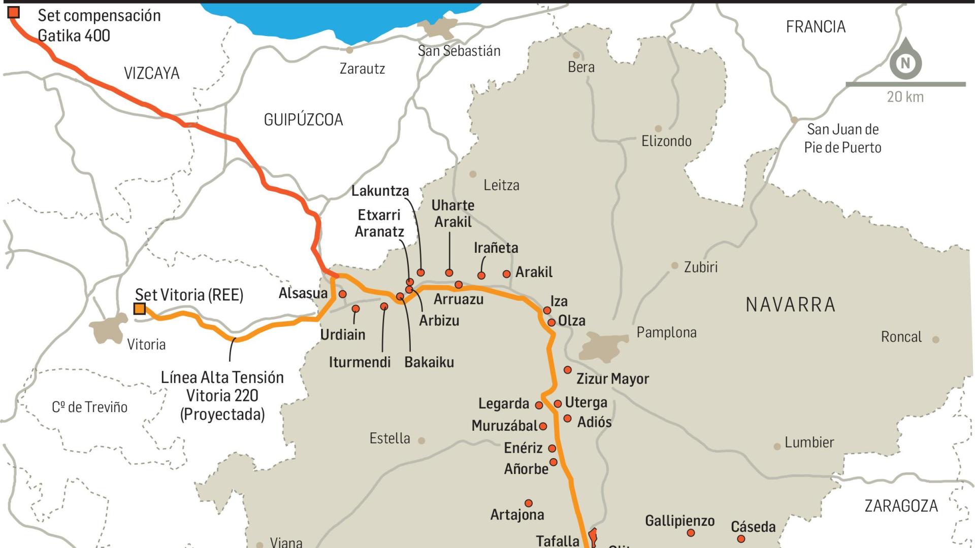 Línea proyectada de Alta Tensión Zaragoza - Gatika