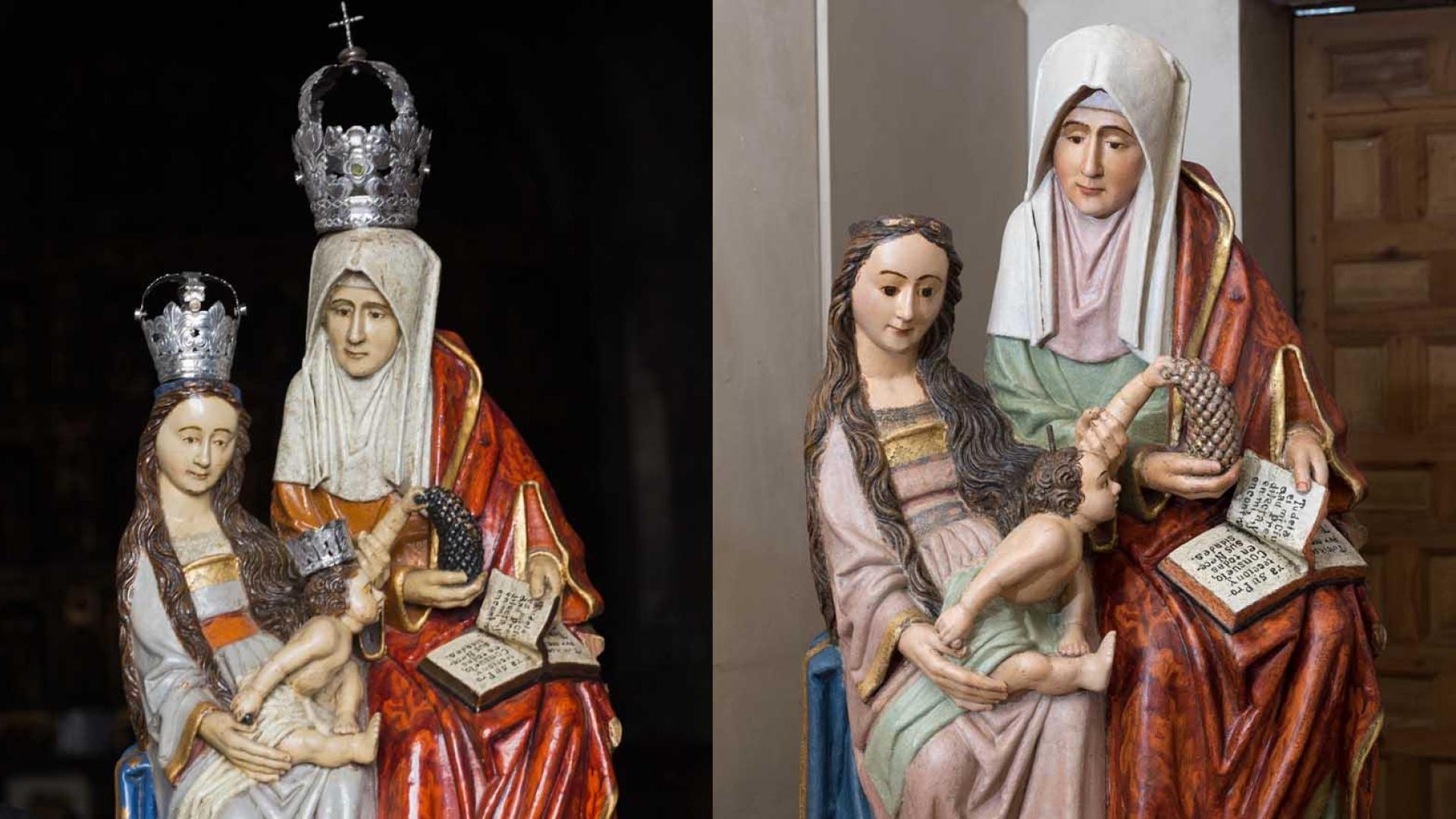 ANTES... Imagen de la talla de Santa Ana La Vieja antes de su restauración y ...AHORA Aspecto actual de la escultura