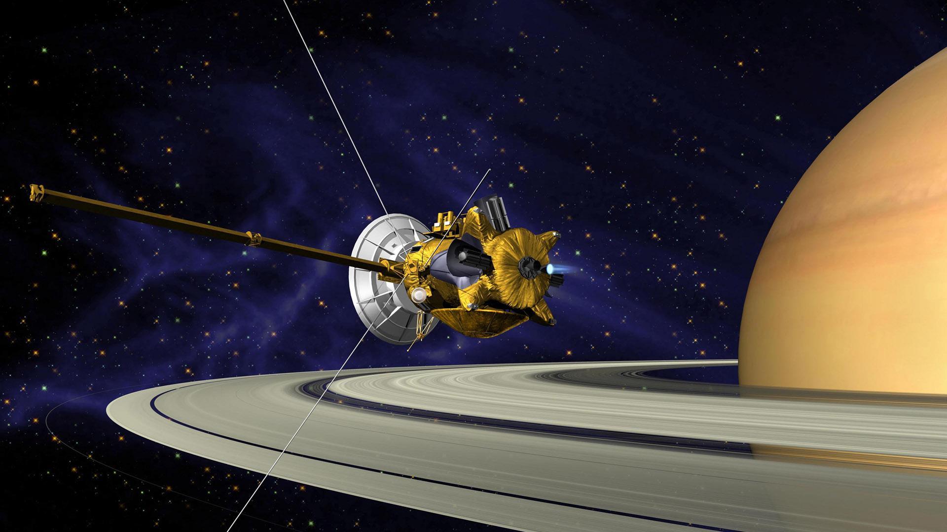 Una recreación artística de la sonda Cassini Huygens en Saturno