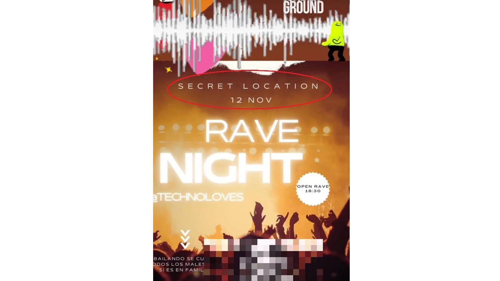 Cartel de la 'rave' celebrada en la ermita Santa María de Gorriza (Guirguillano)