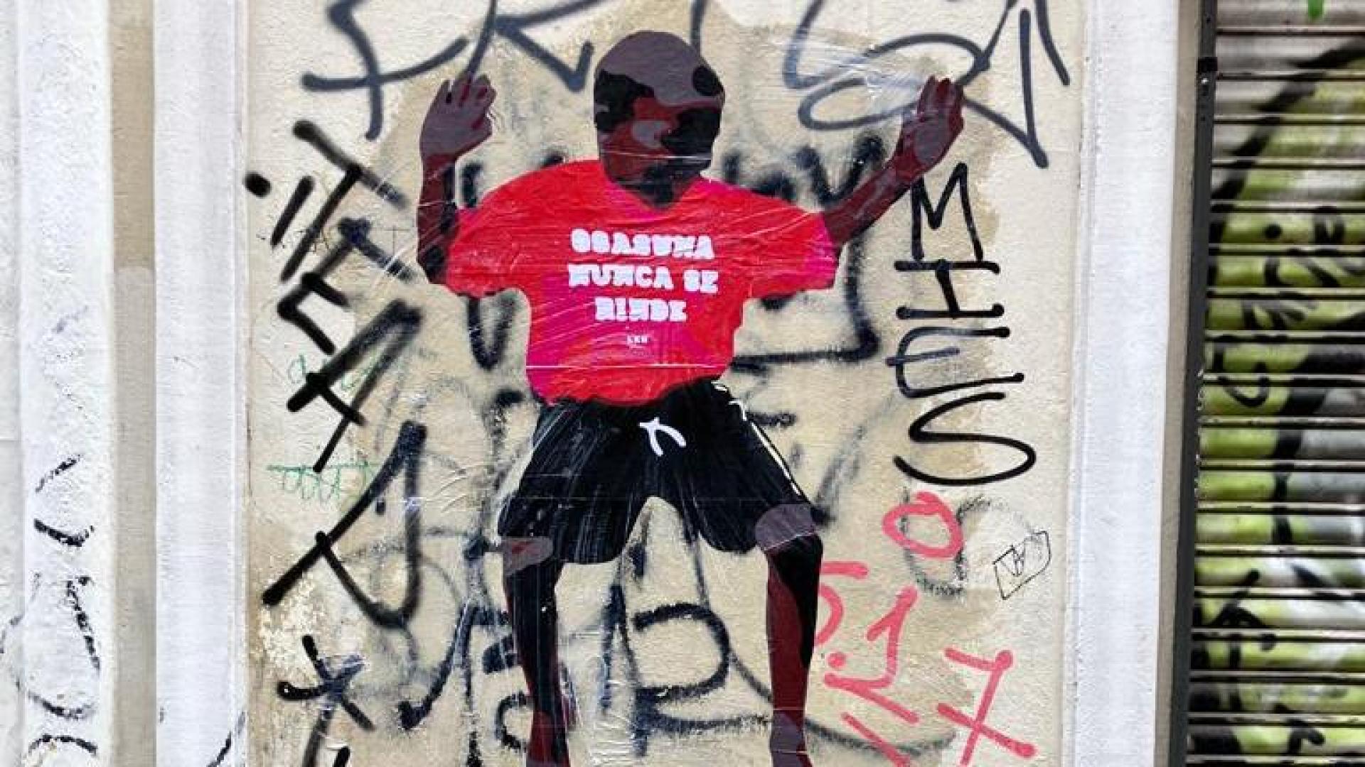 Mural de LKN dedicado al 'Osasuna nunca se rinde'. Está situado en Madrid, en Malasaña