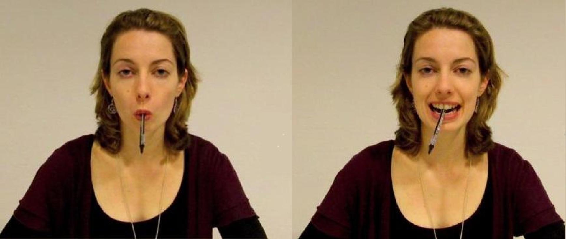 Experimento del ‘lápiz en la boca’. Fuente: ‘A multi-lab test of the facial feedback hypothesis by the Many Smiles Collaboration’. Nature Human Behavior (2022). CC BY