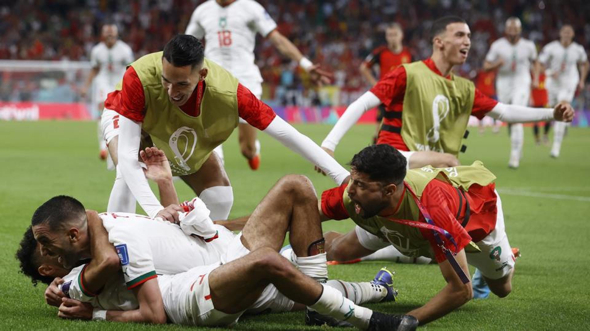 Celebración de uno de los goles de Marruecos