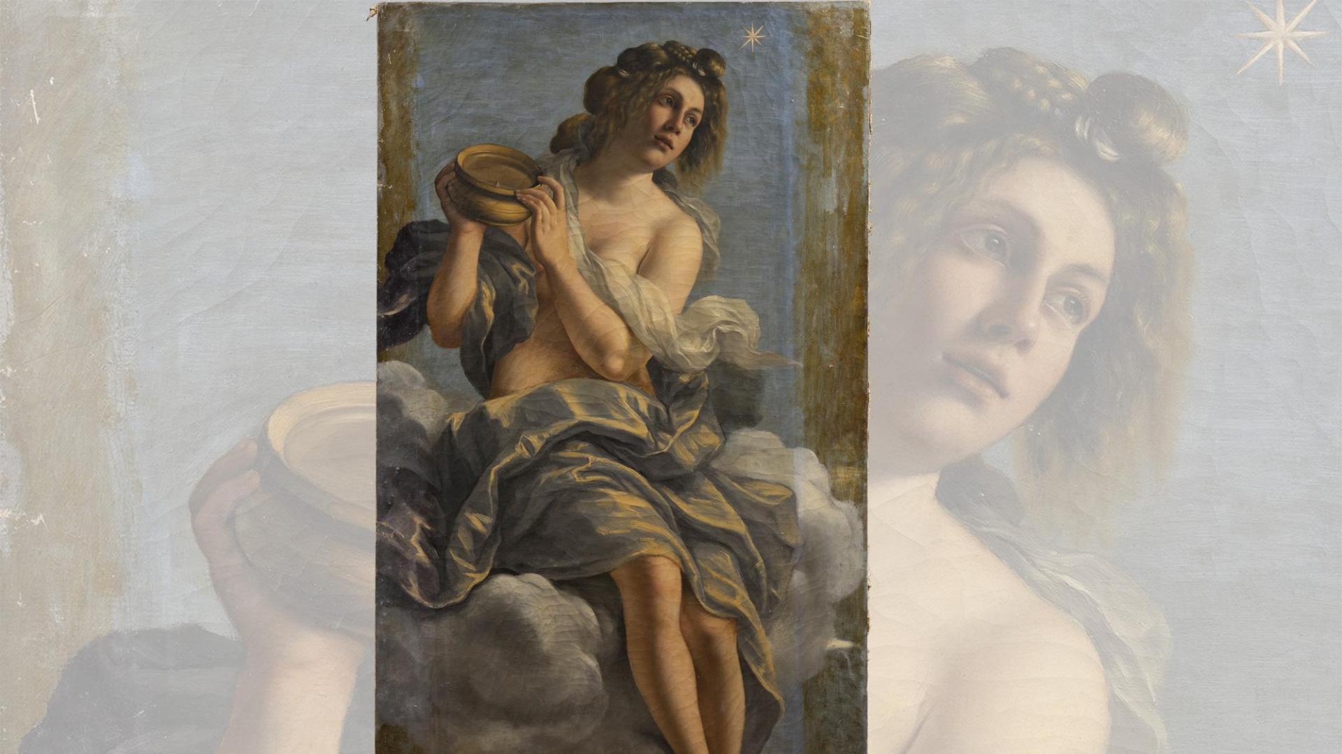 El desnudo femenino que pintó Artemisia Gentileschi para decorar el techo del museo-palacio Buonarroti de Florencia (centro), censurado con velos pintados sobre la figura original a finales del siglo XVII