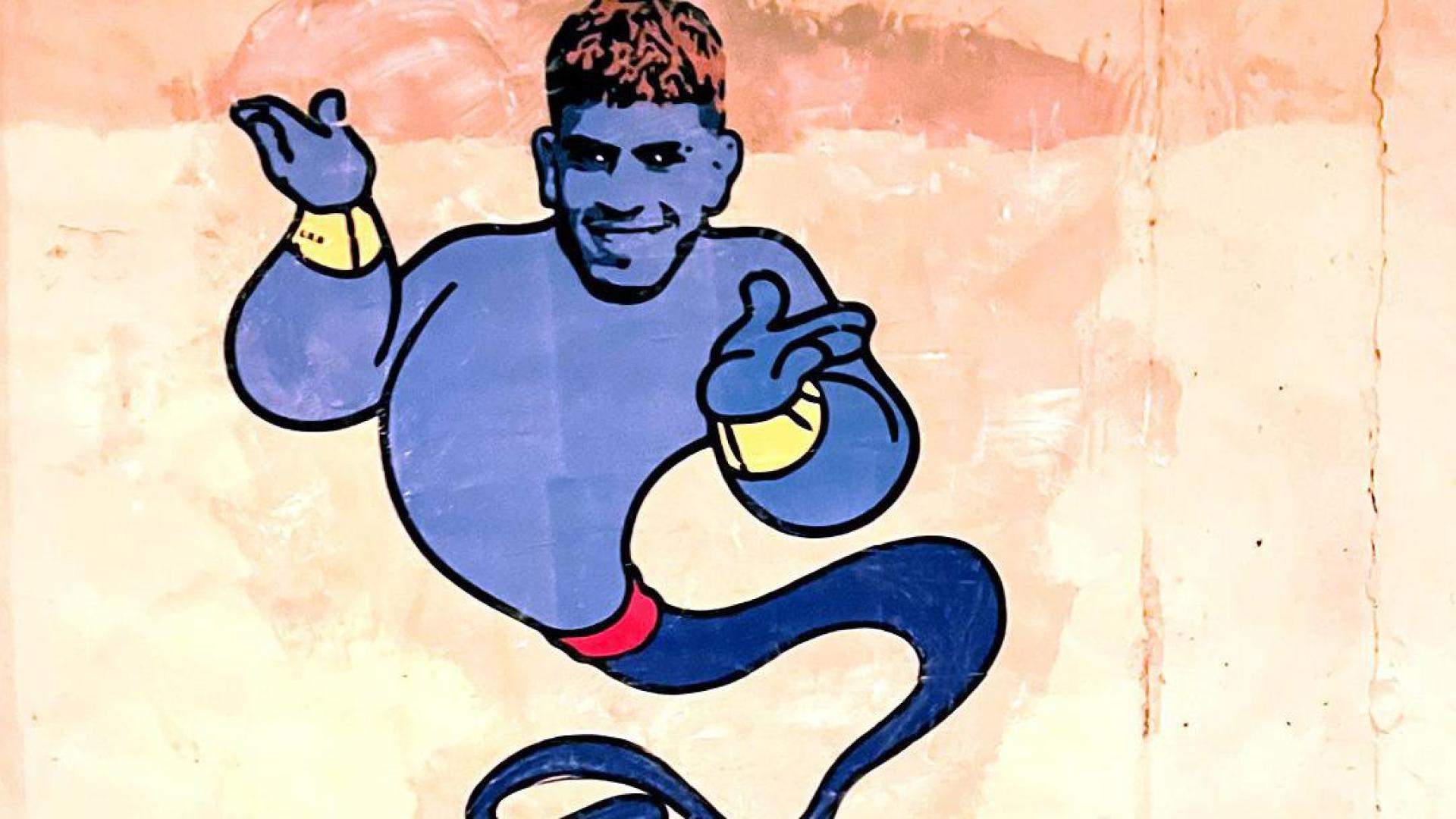 Abde, convertido en El Genio de Aladdin en el mural de LKN en Pamplona