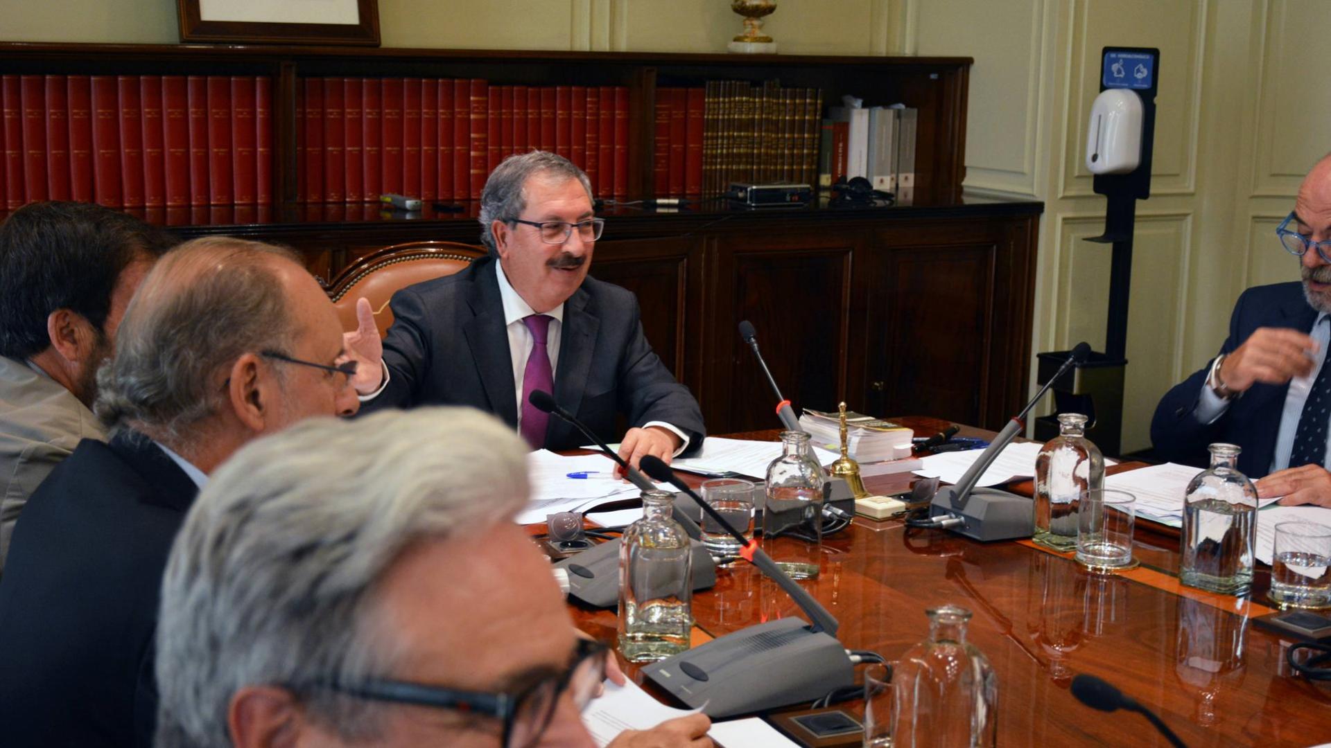 Pleno extraordinario del Consejo General del Poder Judicial (CGPJ), presidido por el vocal Rafael Mozo