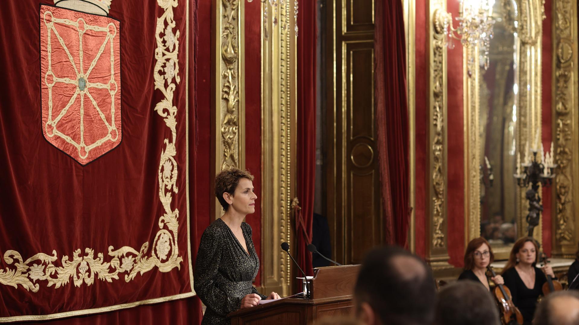 La Presidenta de Navarra, María Chivite, durante su intervención.