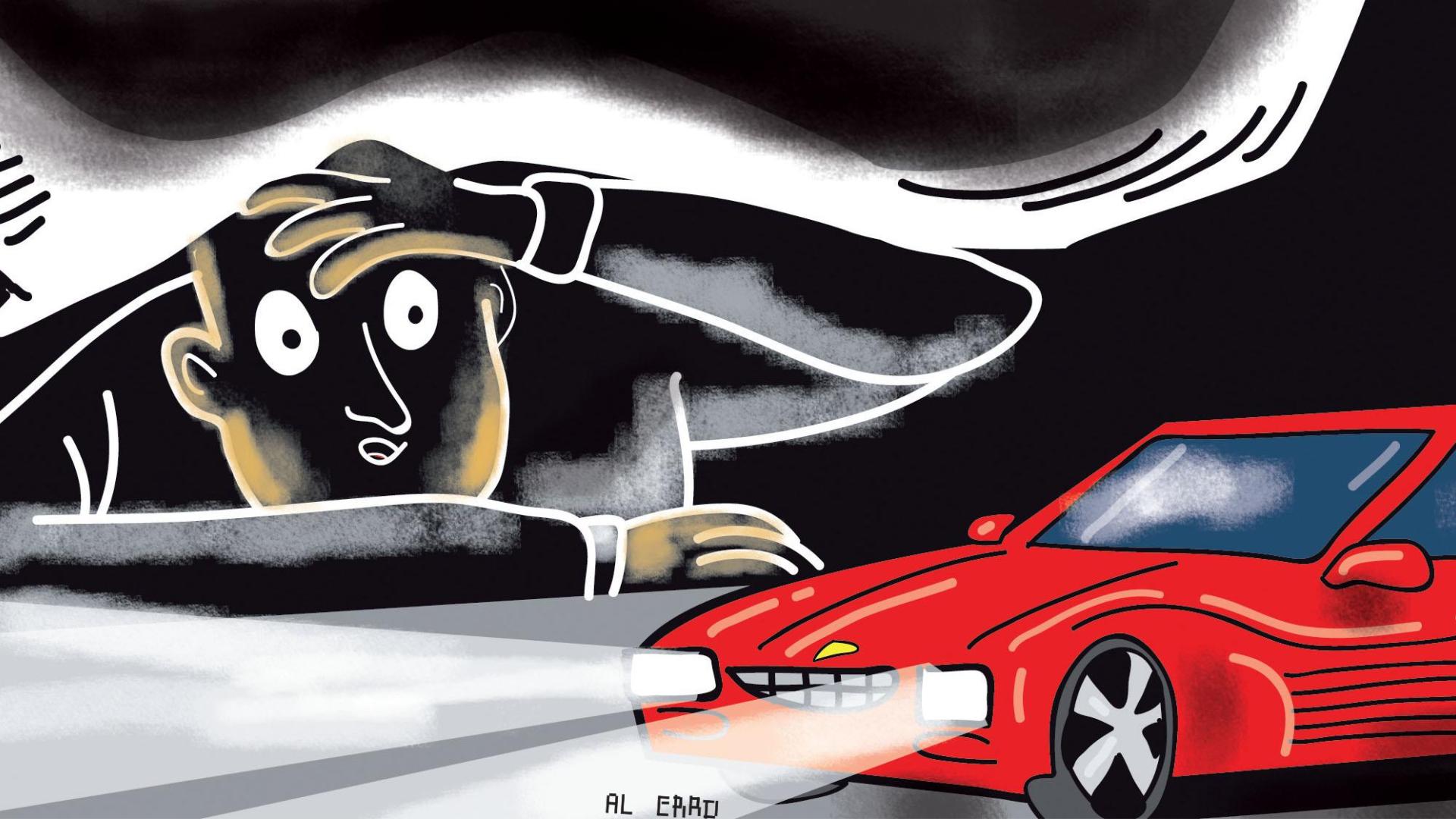 Ilustración de un hombre y un coche