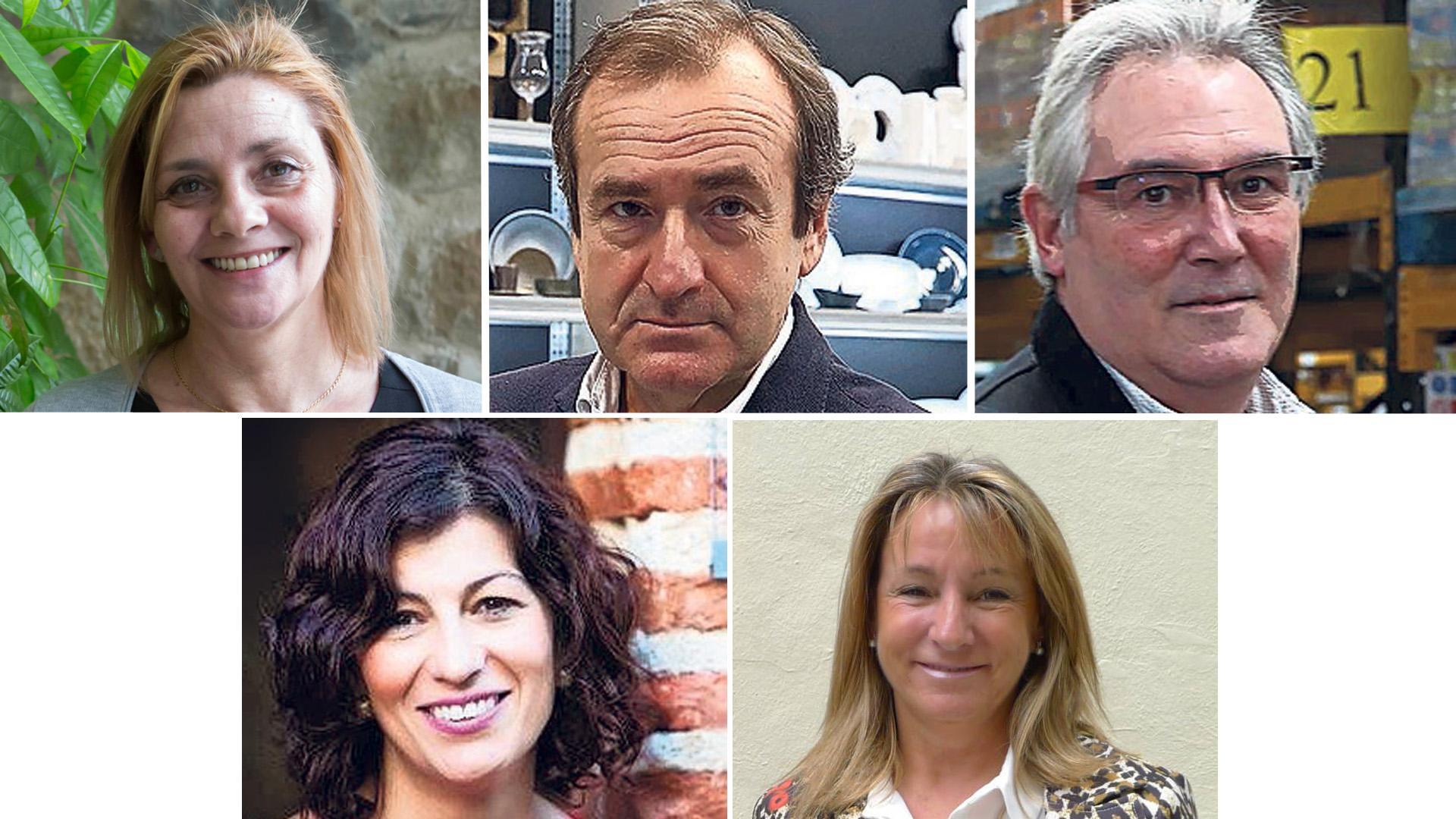 María Ángeles Rodríguez, Asociación de Pequeños Hosteleros (ANAPEH); Javier Arístegui, gerente de la cooperativa de hostelería; Javier Delgado, asociación de distribuidores de bebidas (ASDIBENA); Sara Martínez presidenta de la Asociación de Hoteles de Navarra, y Ana Beriáin, asociación de empresario de hostelería (AEHN)