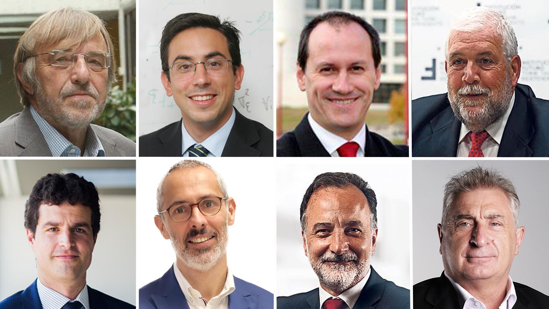 Emilio Huerta, catedrático de la Universidad Pública de Navarra; Antonio Moreno Ibáñez, profesor de Economía de la Universidad de Navarra; Guillermo Barrios, catedrático de la Universidad Rey Juan Carlos; José María Aracama, presidente del Think Tank Institución Futuro; Erik Zabala, CEO de Zabala Innovation; Jorge Martínez Apesteguí, socio de Grant Thornton; José Ignacio Pérez de Albéniz, socio-director general Arpa Abogados, y Javier Pueyo Belzuz, director Foro Europeo Escuela de Negocios.