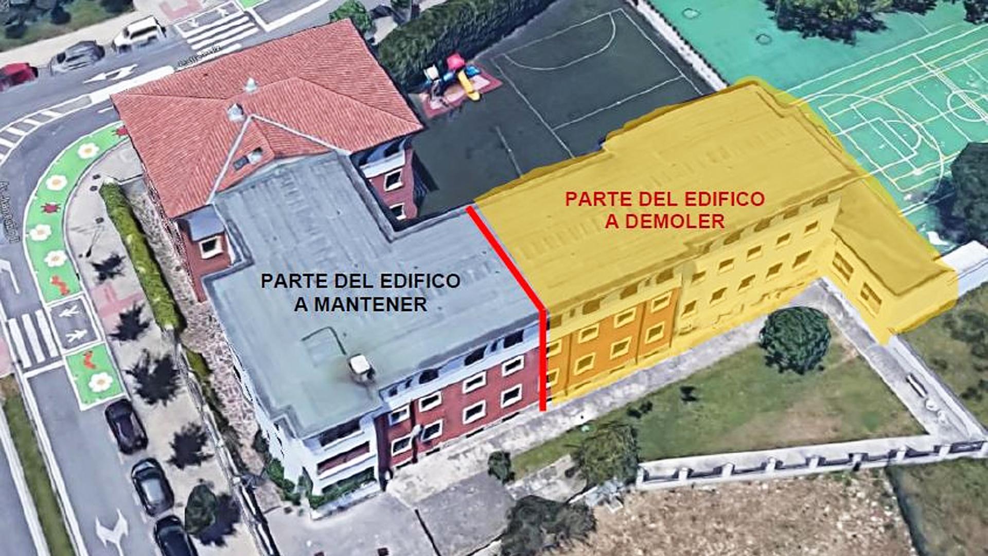 Plano del proyecto con la patre que se derribará del aniguo Sagrado Corazón de Jesús y María.