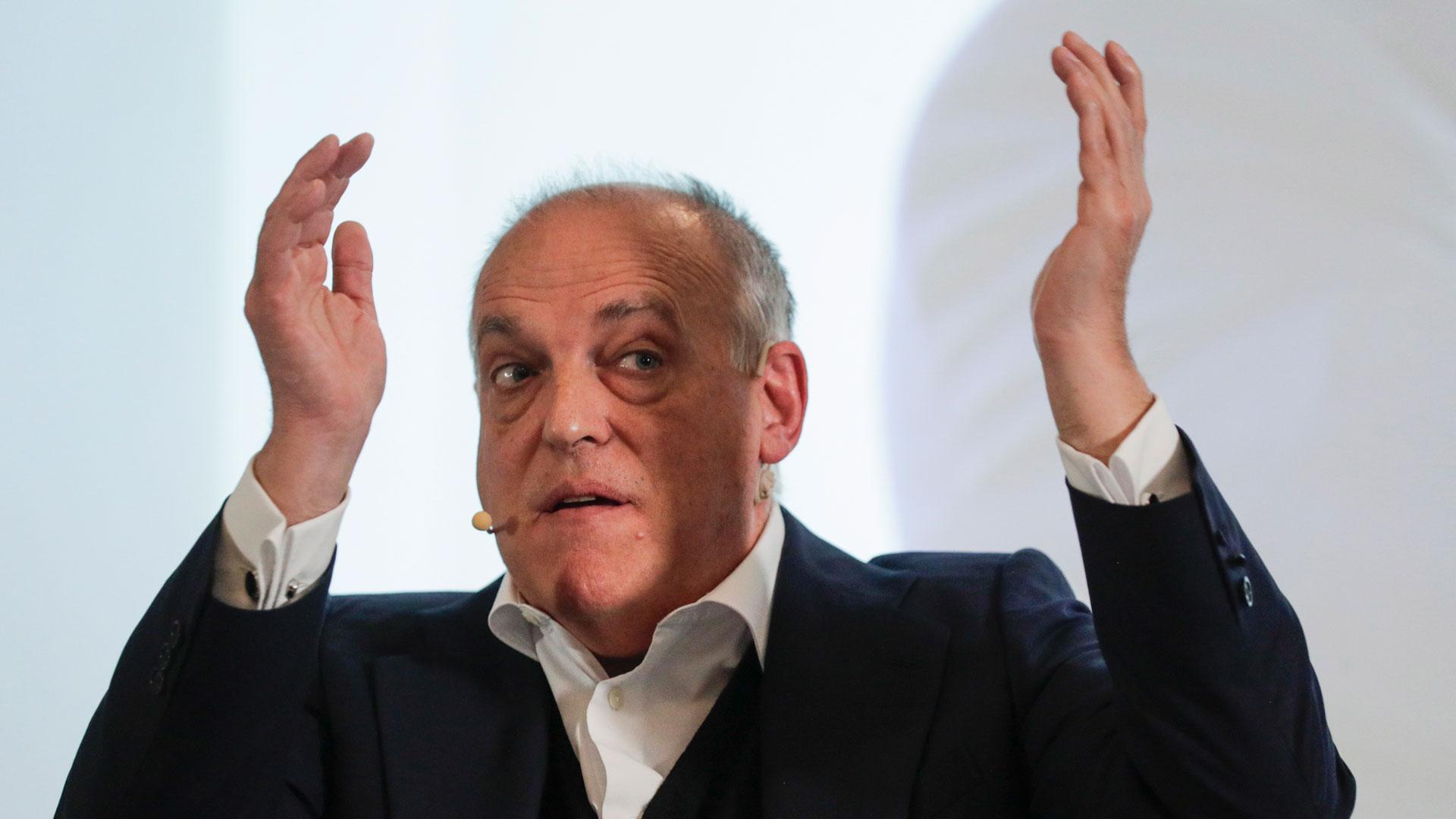 Javier Tebas en un evento organizado en Bruselas por LaLiga