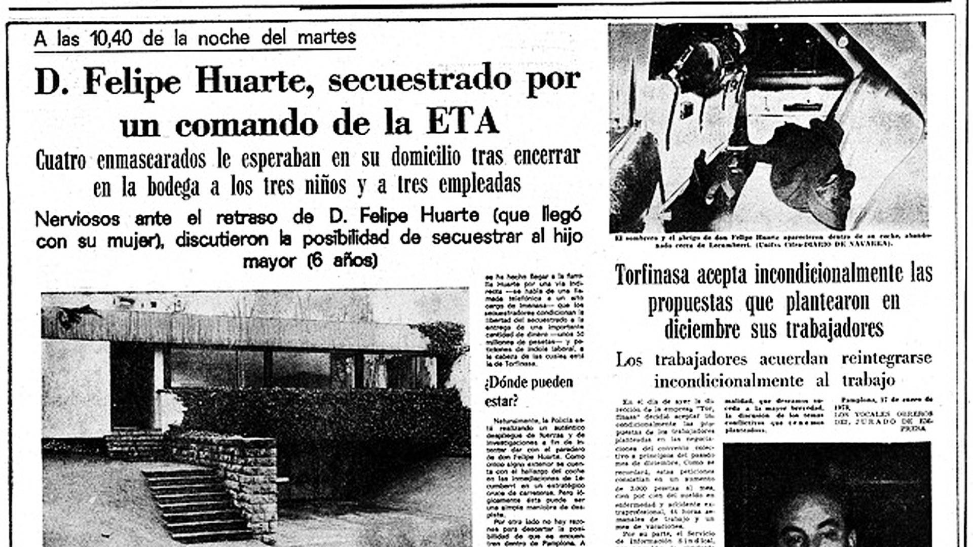 Portada de Diario de Navarra con la noticia del secuestro.