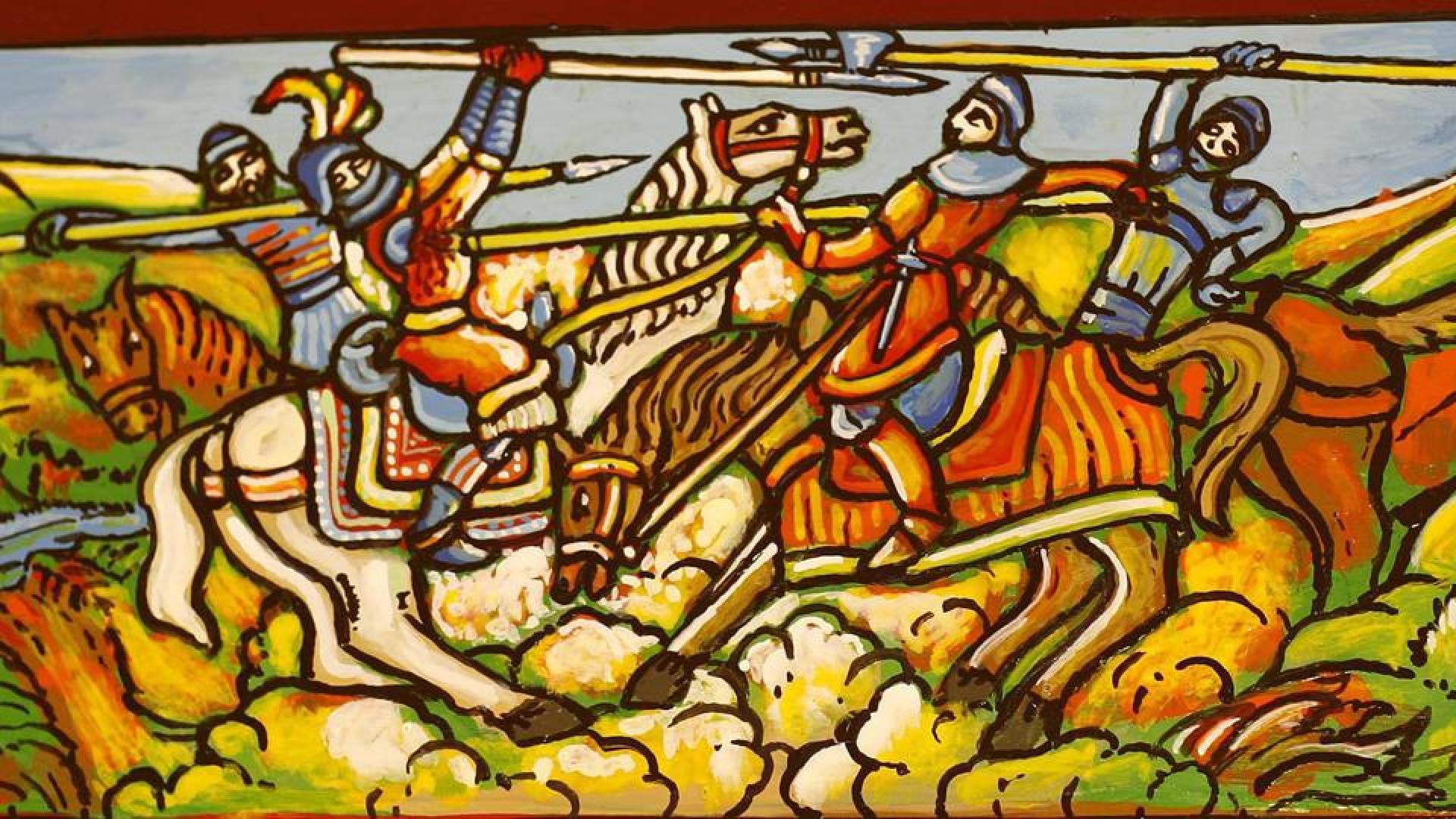 Campo de la verdad: fragmento de una pintura mural de Ángel Elvira referente a César Borgia