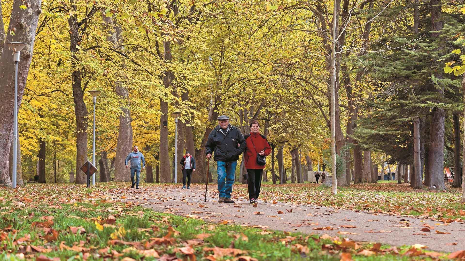 Paseantes en el parque de los Llanos próxima a los columpios junto a los cines que ampliaría su espacio
