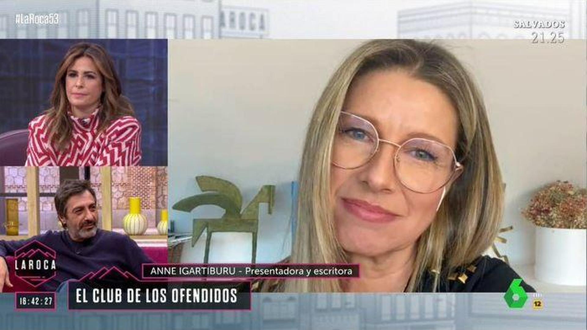 Anne Igaritiburu en un momento de su intervención en el programa 'La Roca' ofendida por las palabras de Juan del Val sobre los 'coaches'
