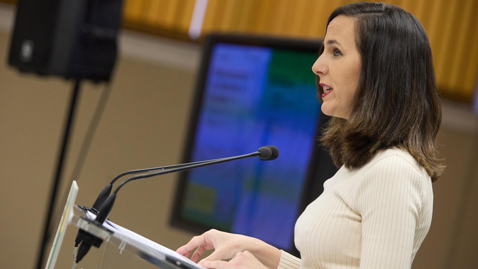 Ione Belarra interviene durante un acto en el Ministerio de Derechos Sociales y Agenda 2030