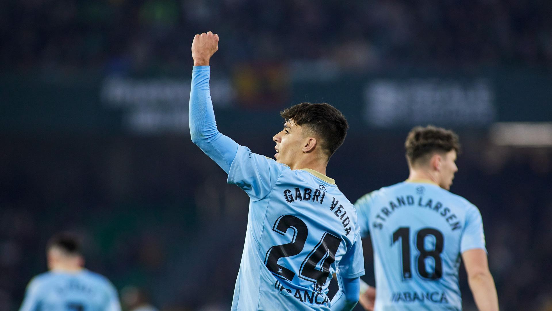 Gabri Veiga celebra uno de sus goles contra el Betis