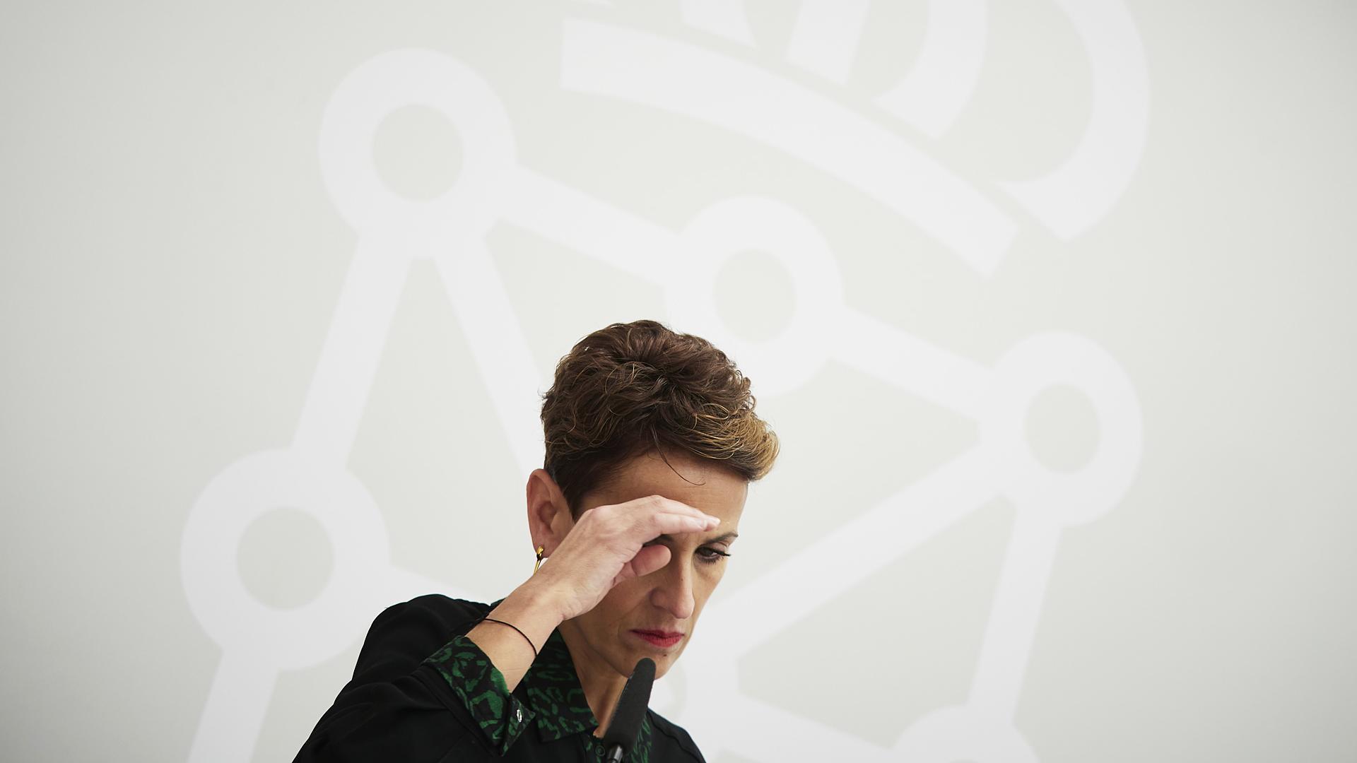 La presidenta de Navarra, María Chivite, durante su encuentro con Félix Bolaños este viernes 10 de febrero en Pamplona.